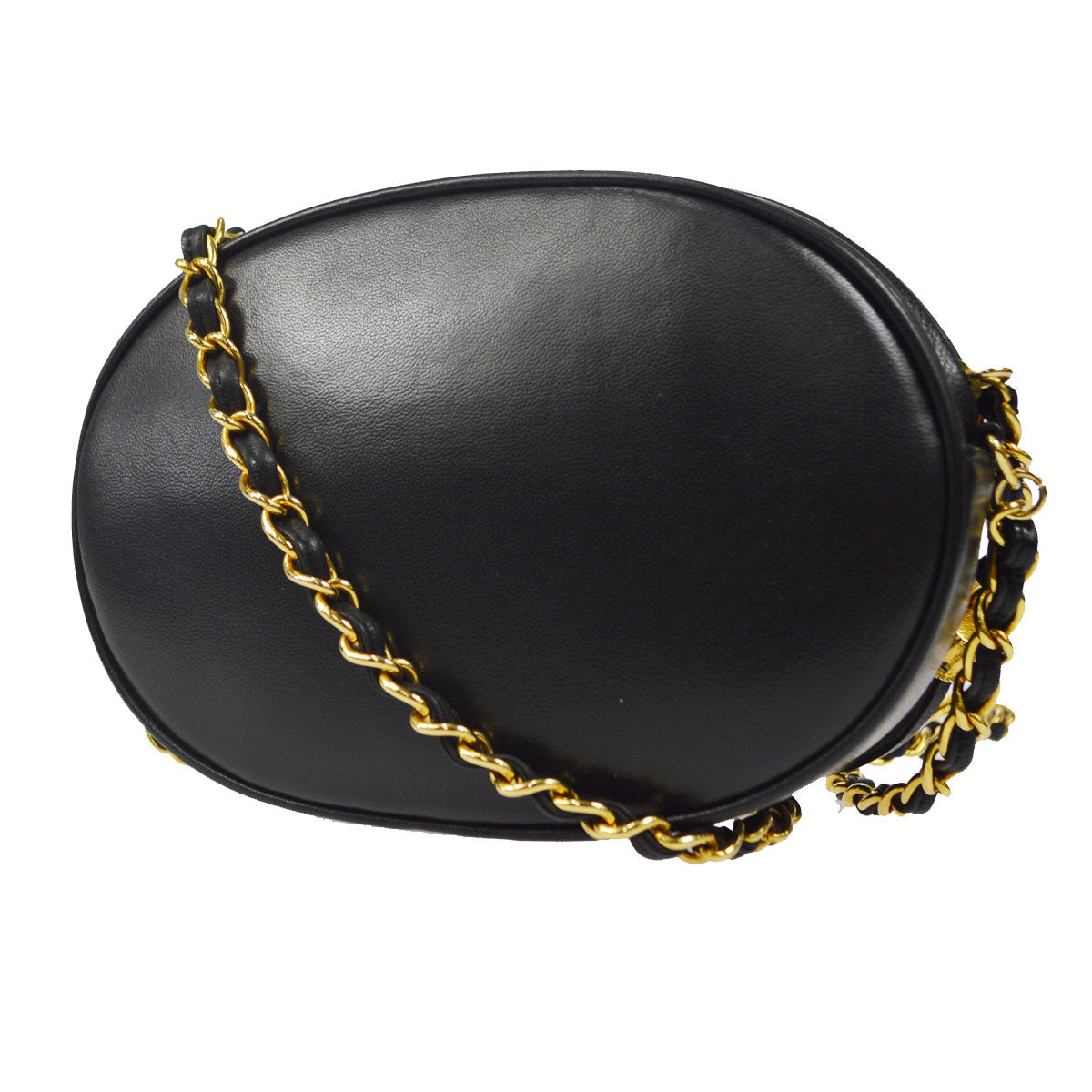 CHANEL 1989-1991 Oval Shoulder Bag Black Lambskin 48526
