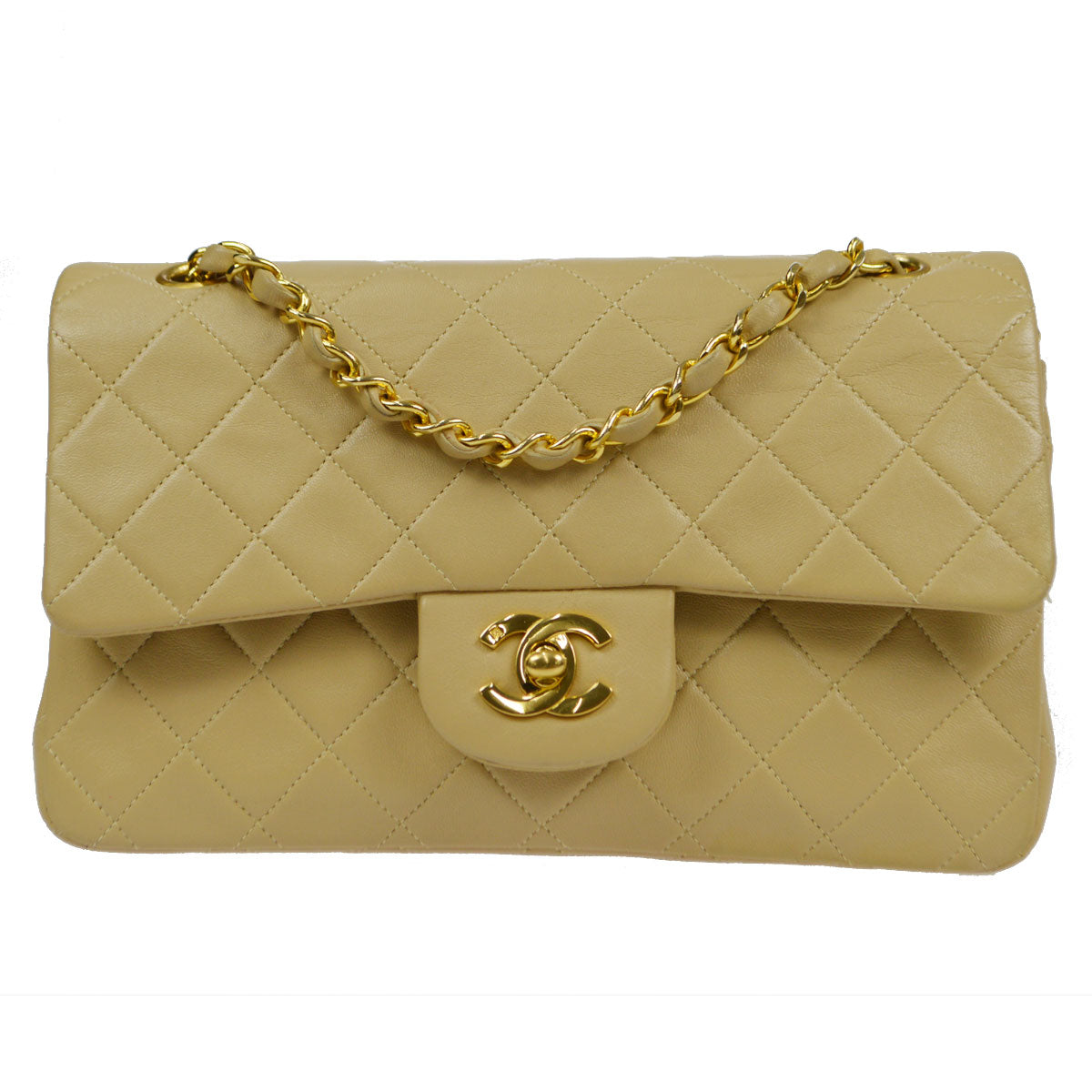 CHANEL 1989-1991 Classic Double Flap Small Beige Lambskin 57534