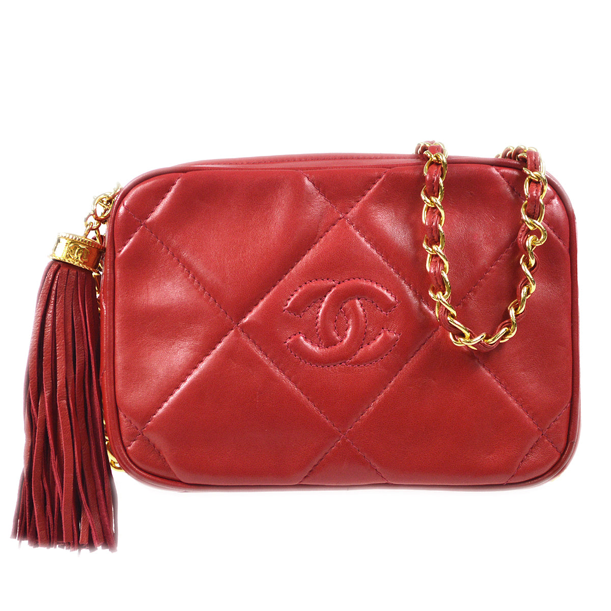 CHANEL 1986-1988 Camera Bag Mini Red Lambskin 97316