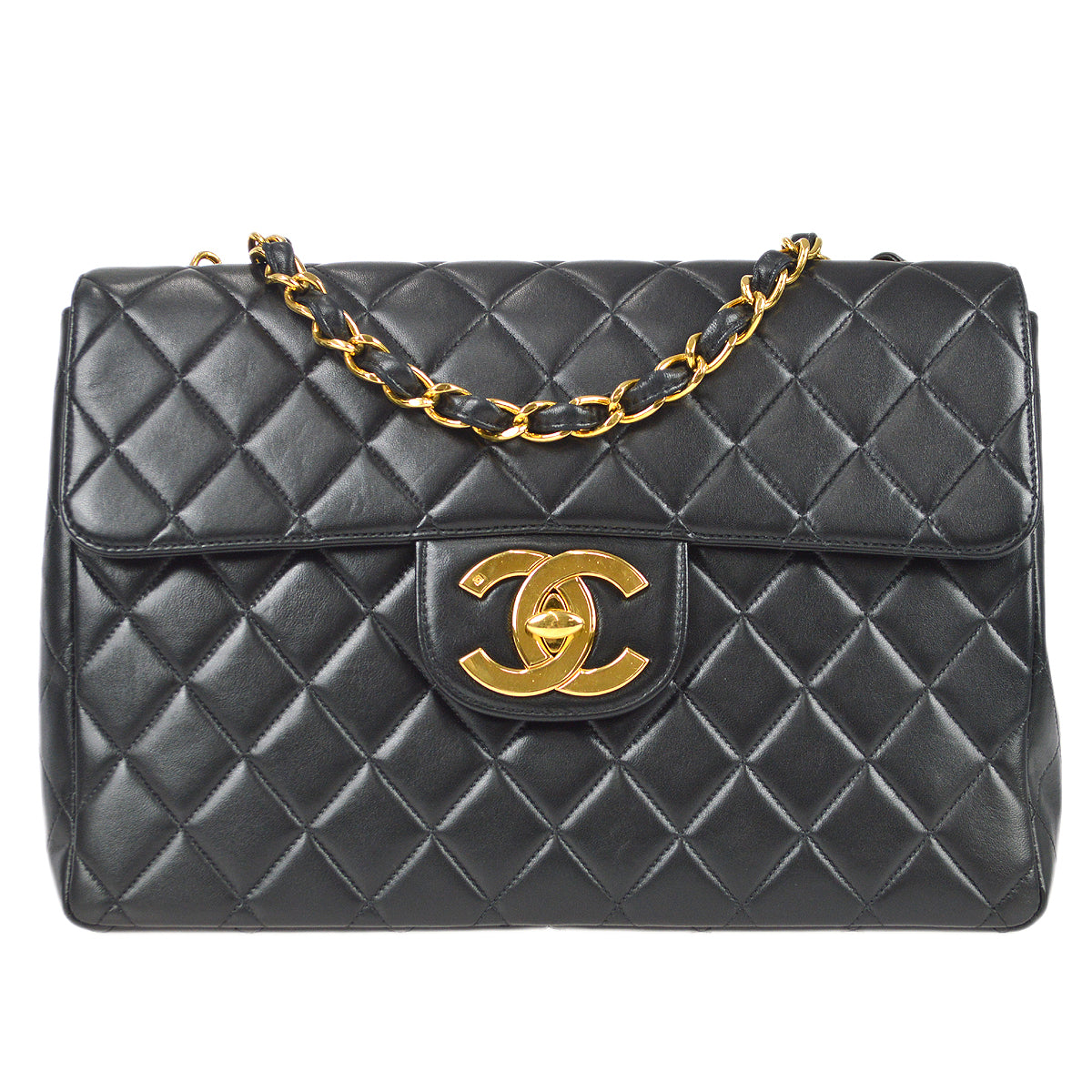 Chanel 1996-1997 Black Lambskin Jumbo Classic Flap Bag