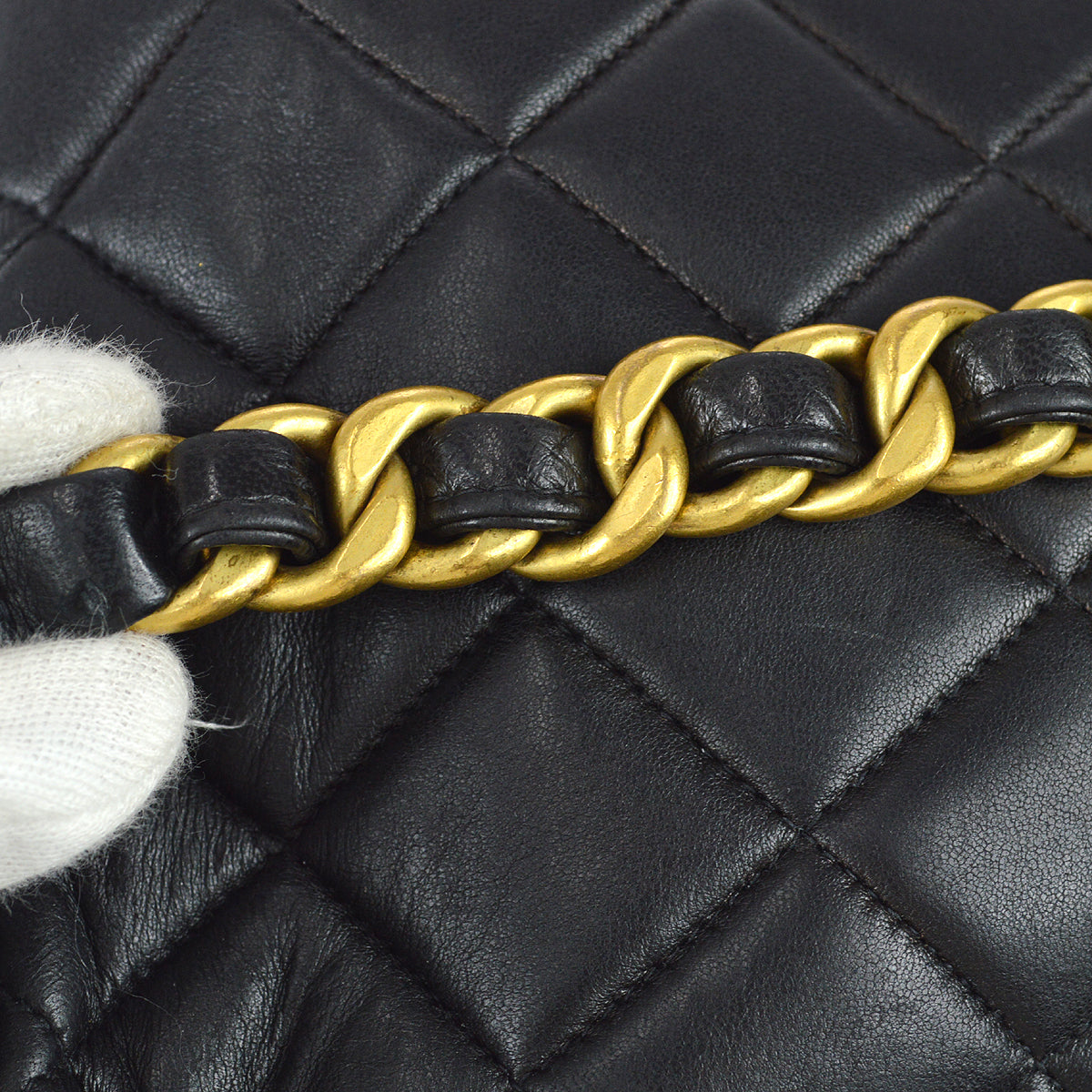Chanel 1990s Duma Chain Backpack Bag Black Lambskin