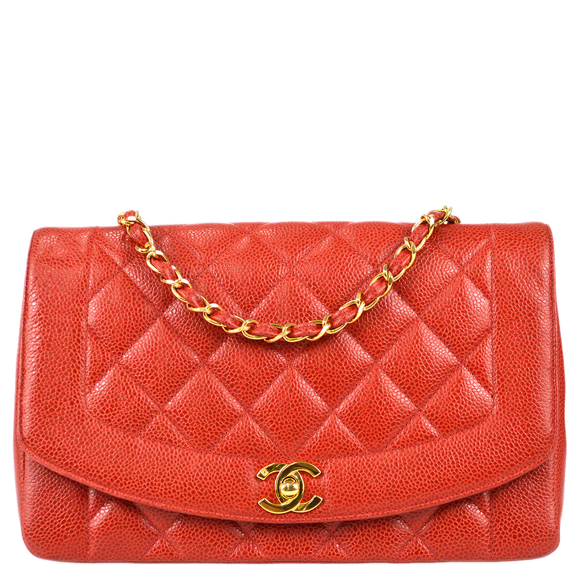 Chanel 1991-1994 Red Caviar Medium Diana Flap Bag