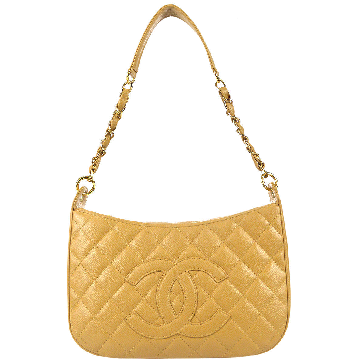 Chanel 2003-2004 Hobo Bag Beige Caviar
