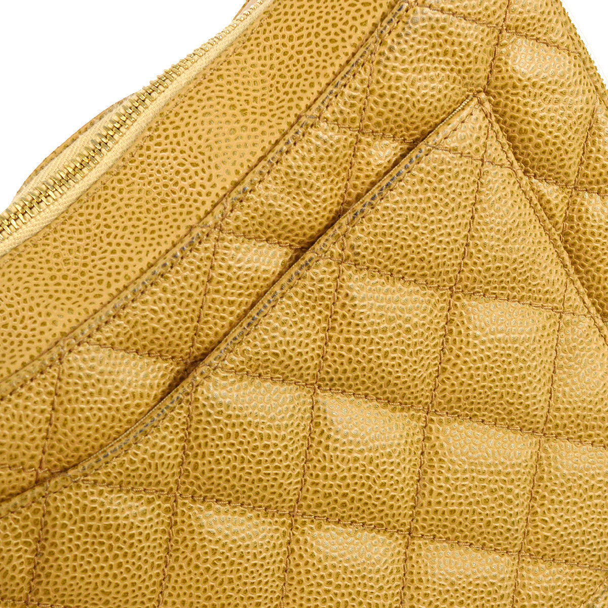 Chanel 2003-2004 Hobo Shoulder Bag Beige Caviar