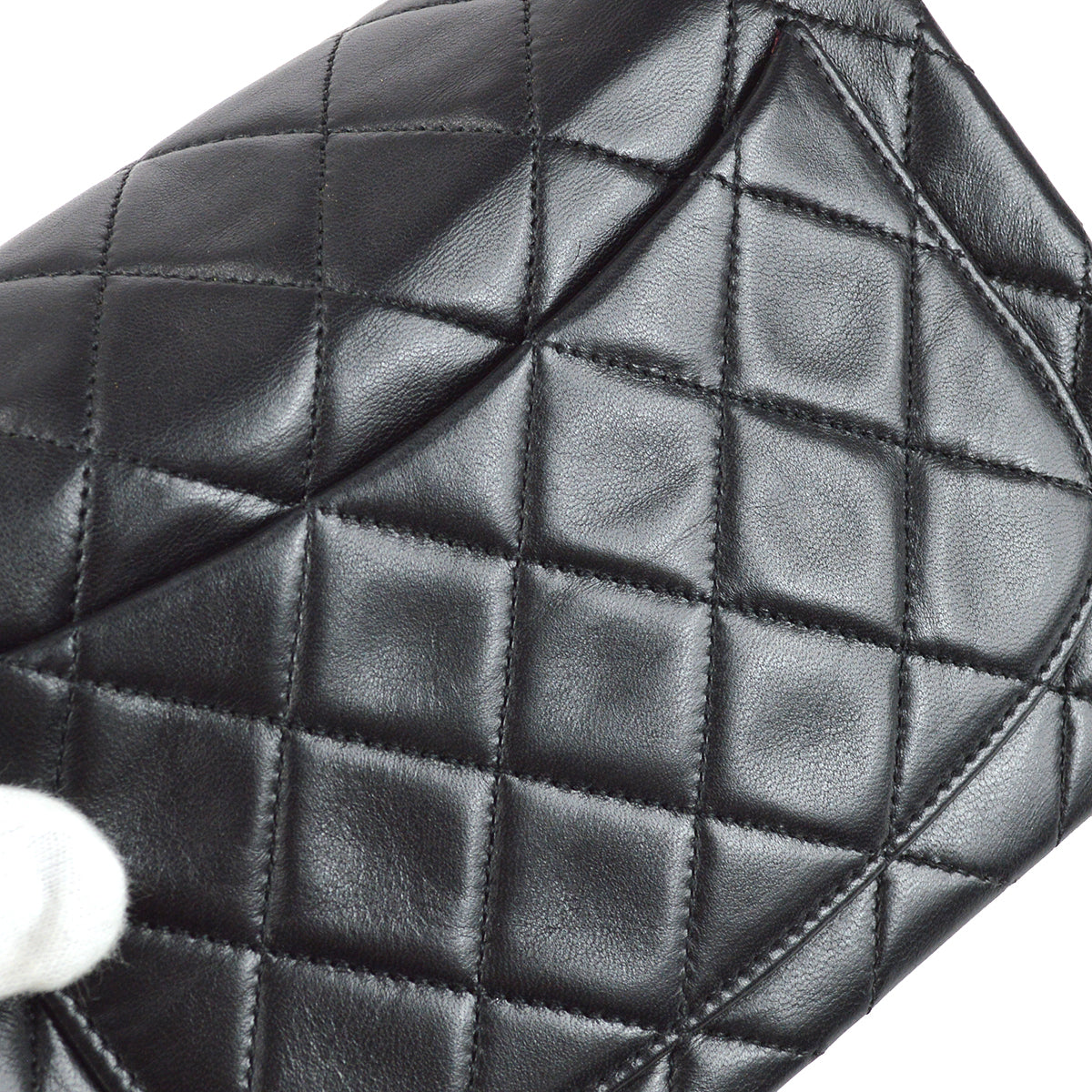 Chanel 1989-1991 Classic Flap Mini Square Chain Shoulder Bag Black Lambskin