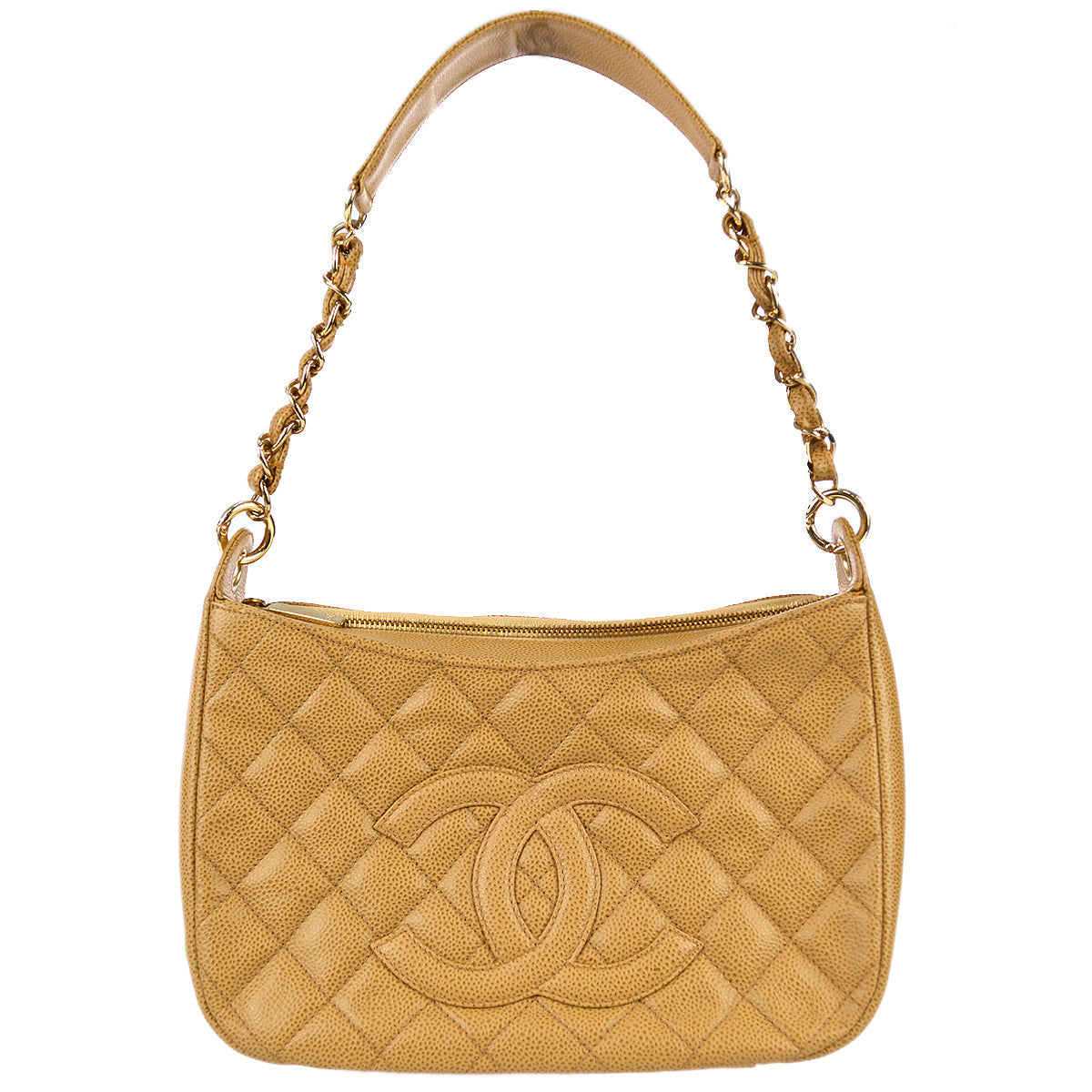 Chanel 2001-2003 Beige Caviar Hobo Chain Handbag