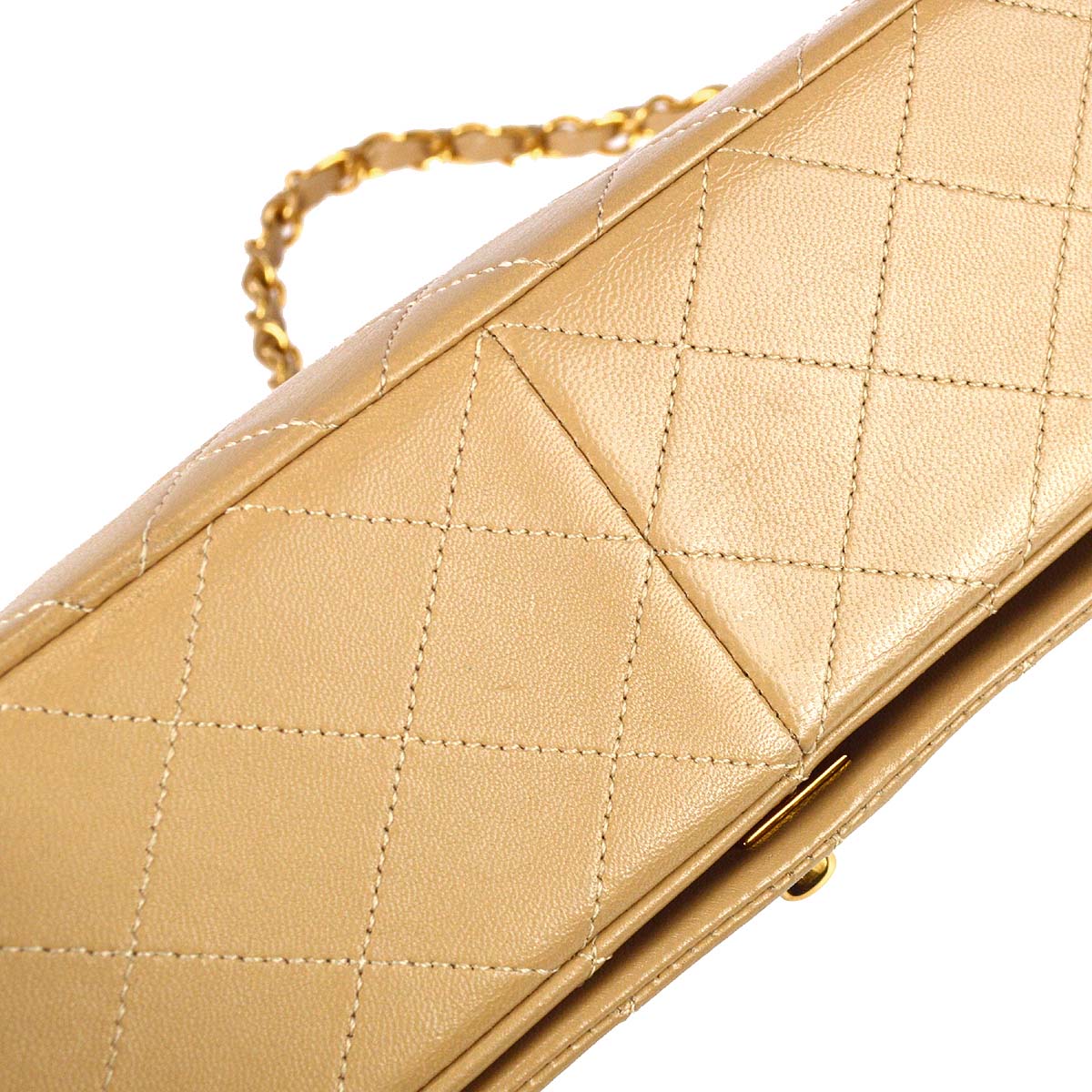 Chanel 1989-1991 Beige Lambskin Small Full Flap Bag