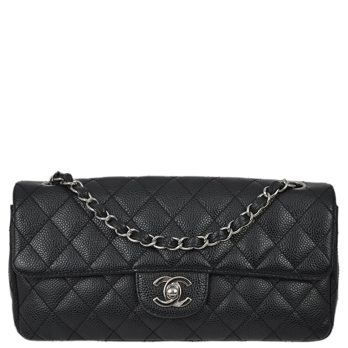 Chanel 2005-2006 Black Caviar Skin East West Flap Bag SHW