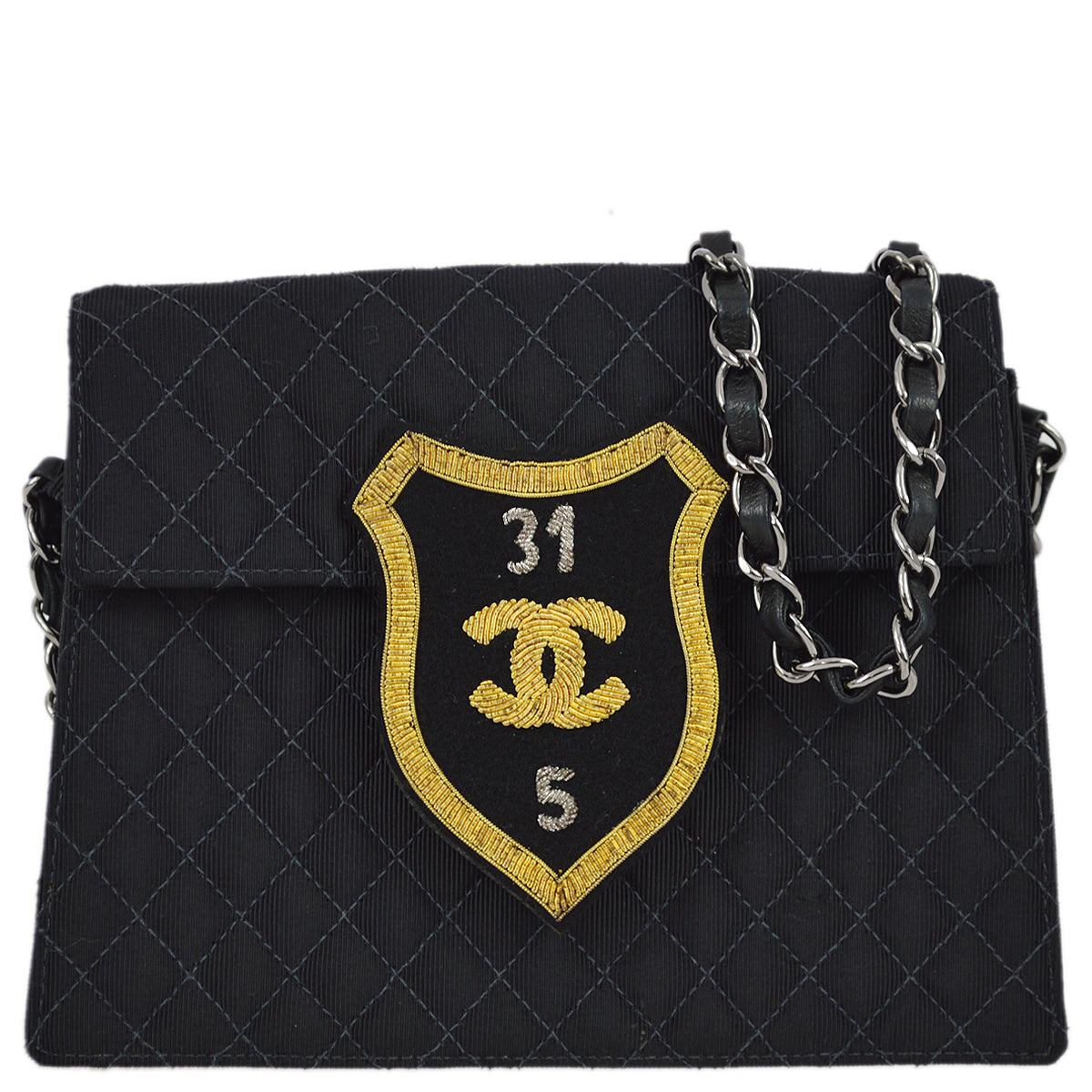Chanel 2004-2005 Black Emblem Chain Shoulder Bag