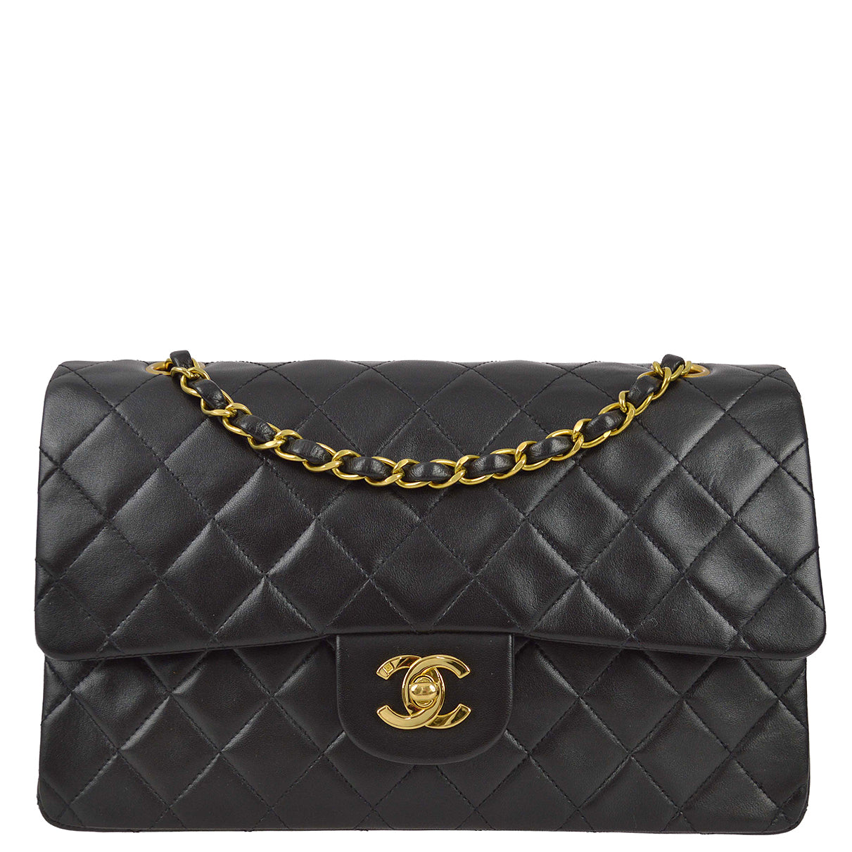 Chanel 1994-1996 Black Lambskin Medium Classic Double Flap Bag