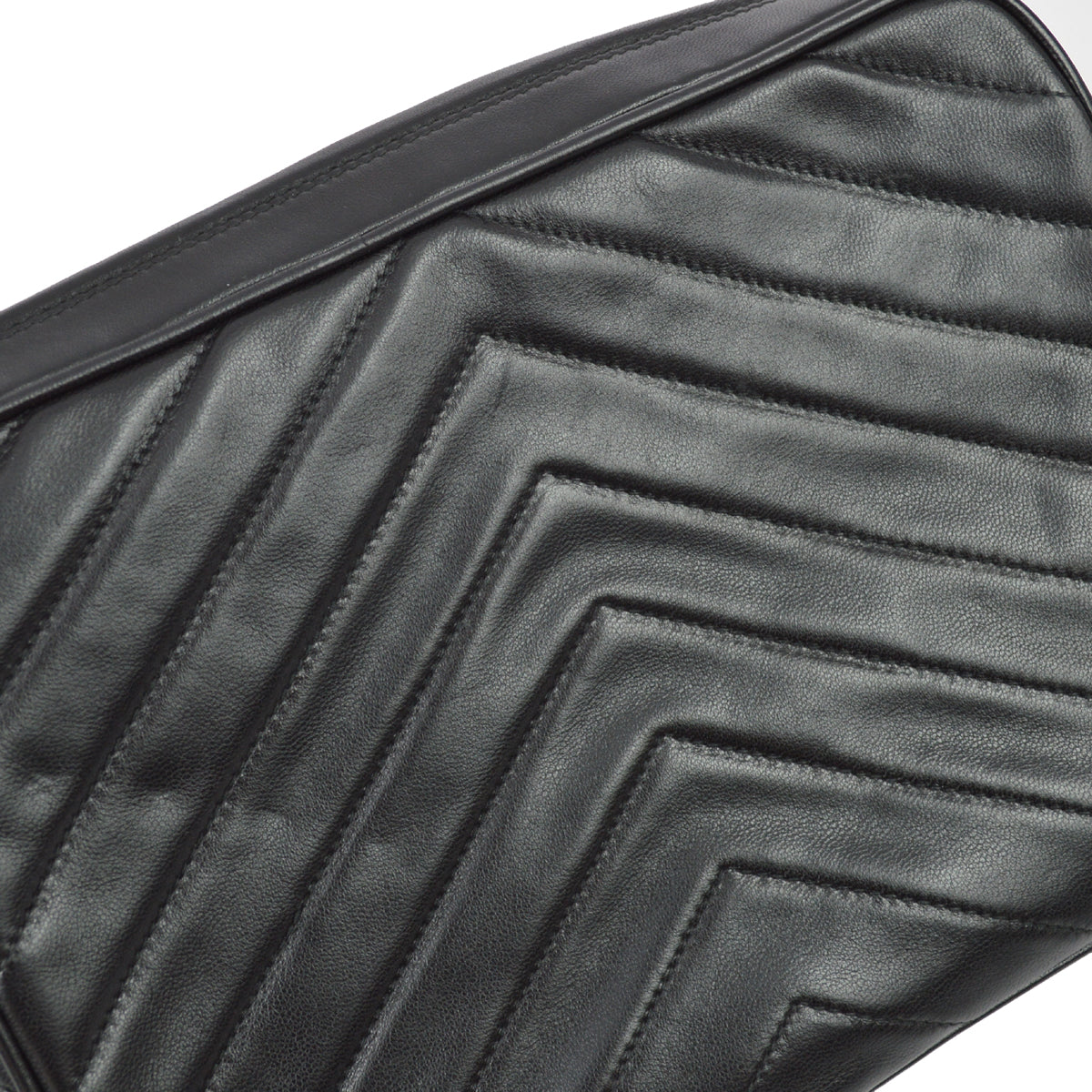 Chanel 1991-1994 Black Lambskin Chevron Pocket Camera Bag Small