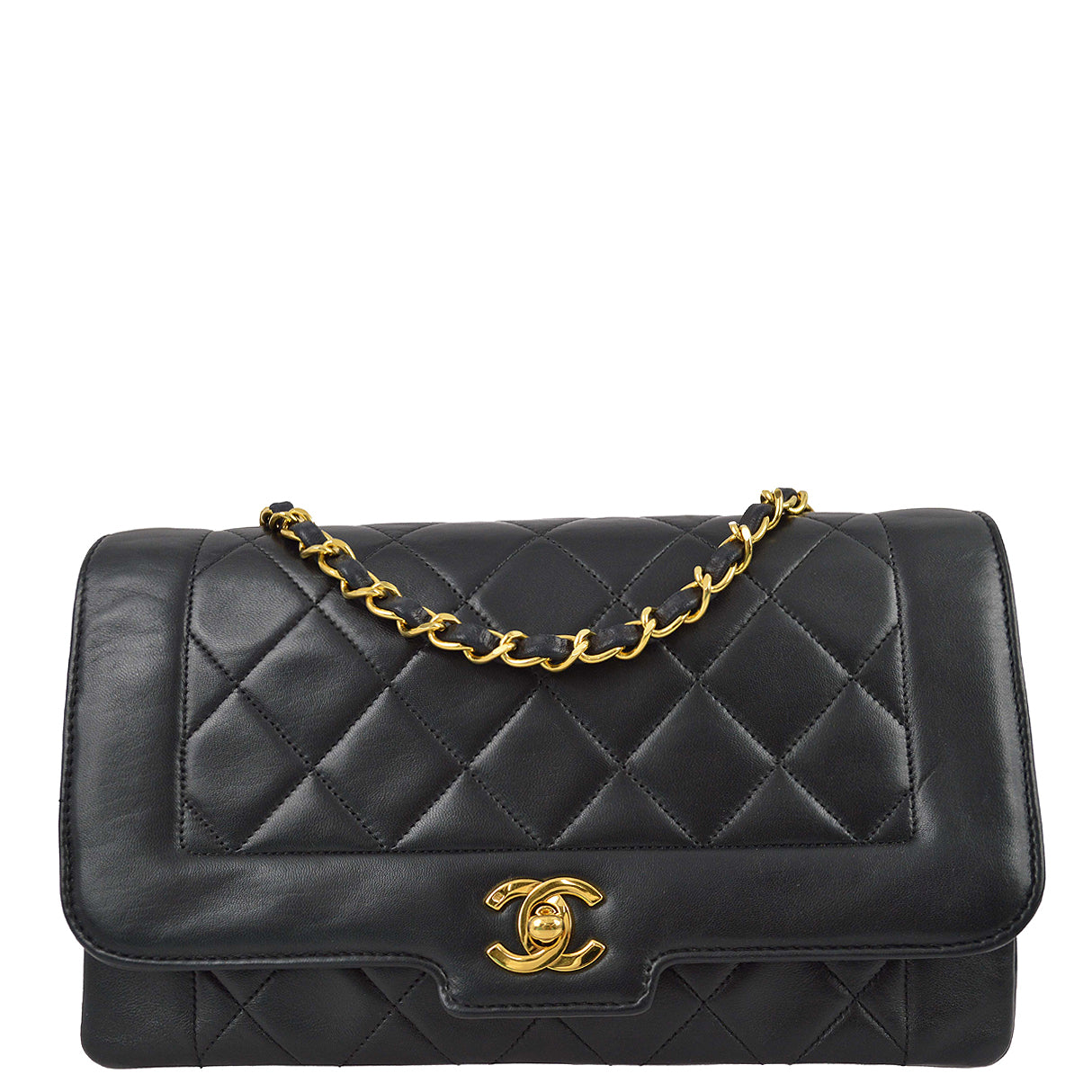 Chanel 1989-1991 Black Lambskin Medium Border Flap Bag