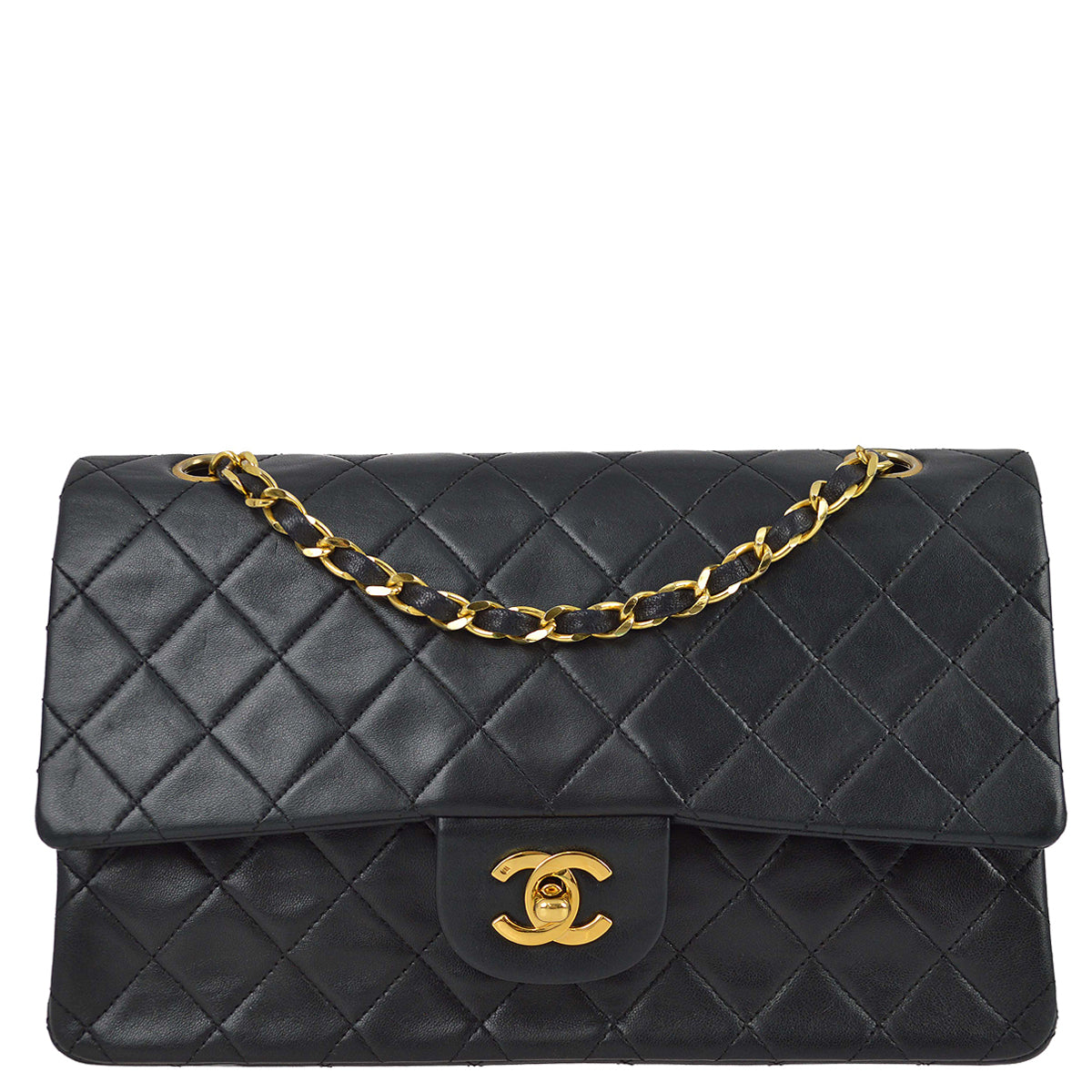 Chanel 1989-1991 Black Lambskin Medium Classic Double Flap Bag