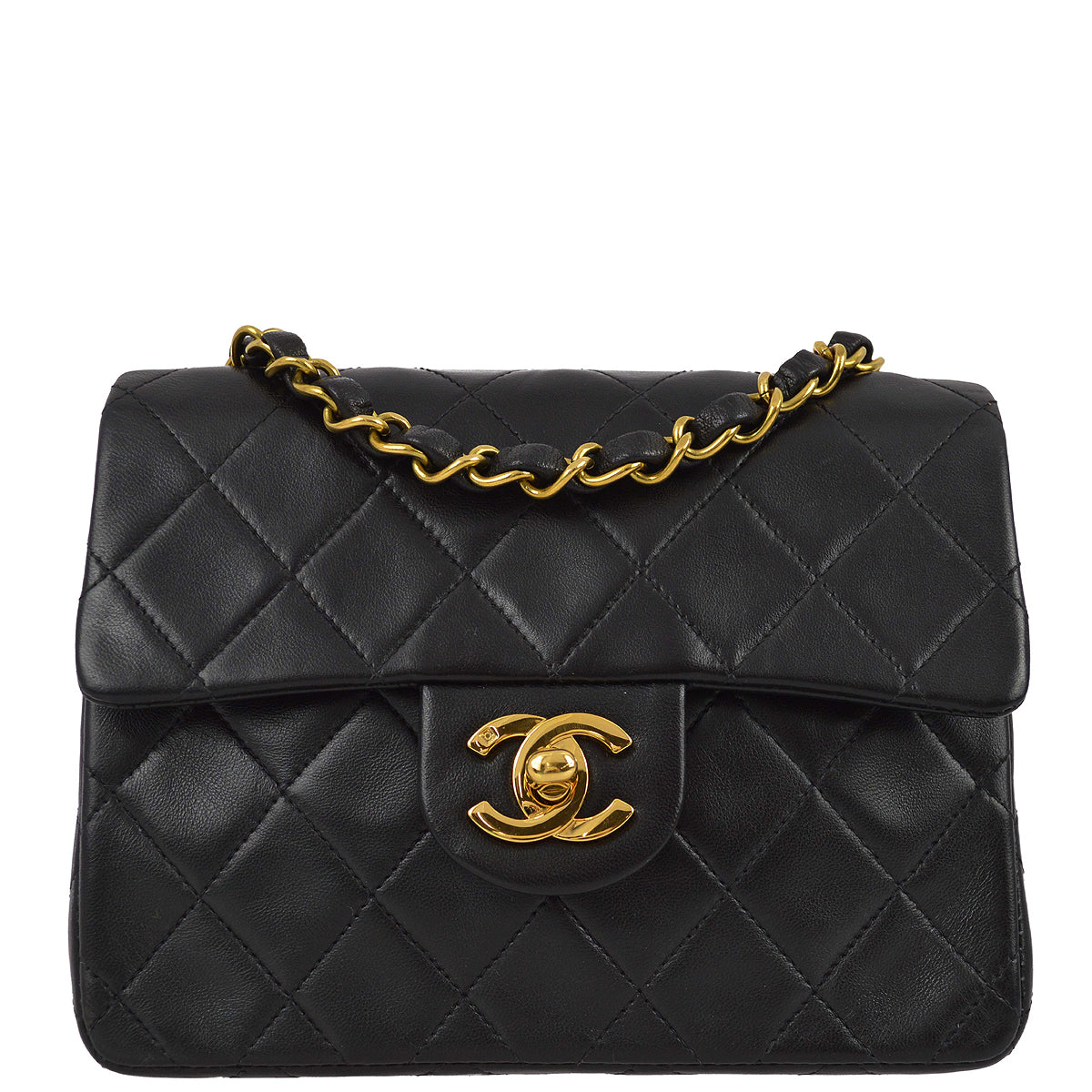 Chanel 1991-1994 Black Lambskin Mini Classic Square Flap Bag 17