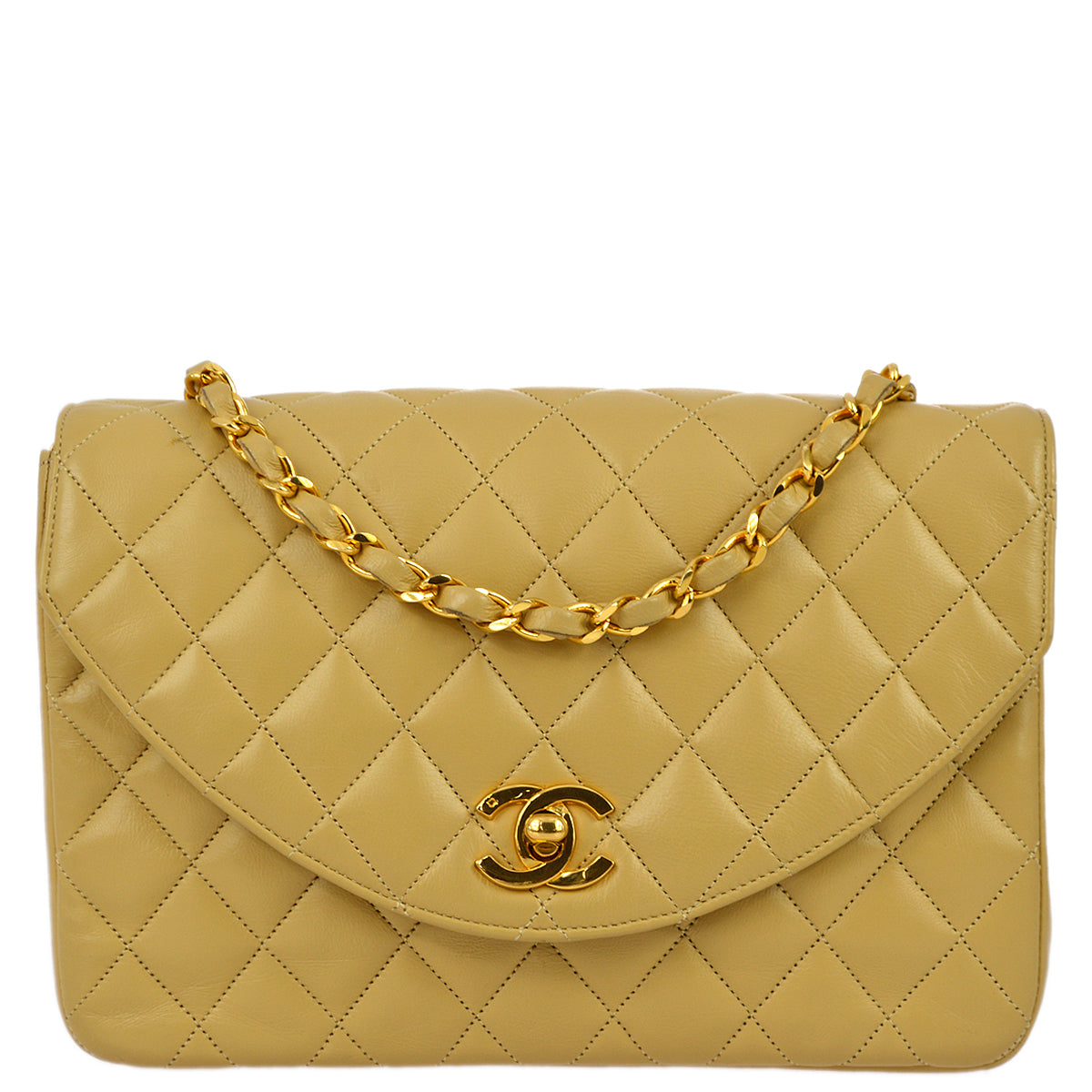 Chanel 1986-1988 Beige Lambskin Small Round Flap Bag