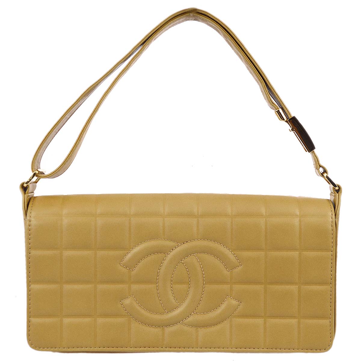 Chanel 2003-2004 Beige Lambskin Choco Bar Shoulder Bag