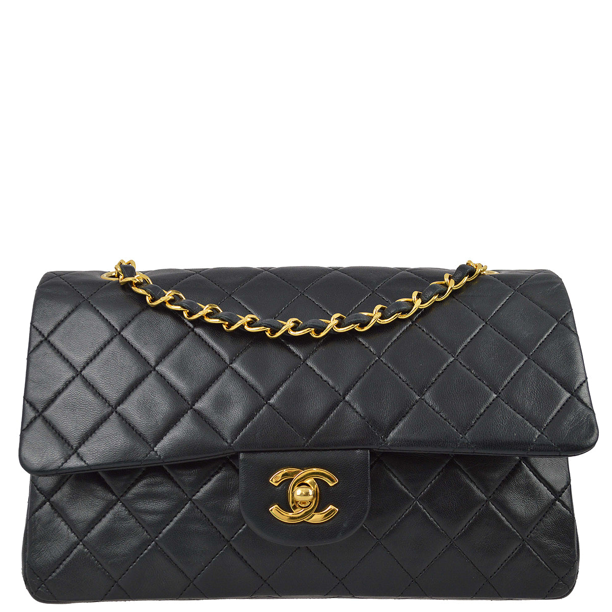 Chanel 1989-1991 Black Lambskin Medium Classic Double Flap Bag