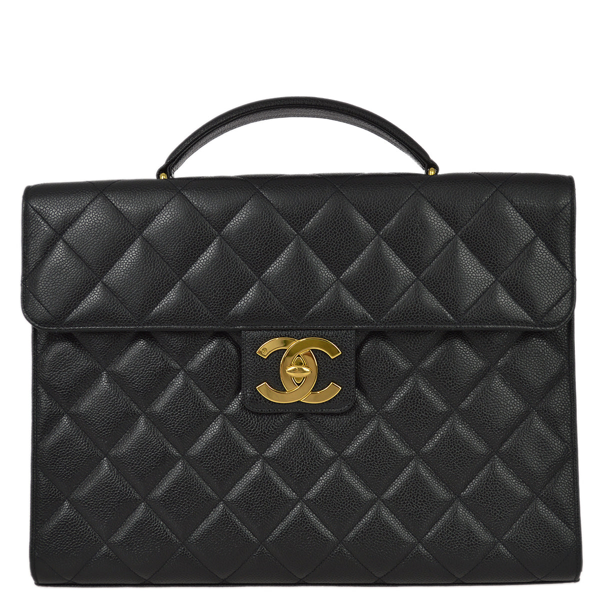 Chanel 1994-1996 Black Caviar Briefcase Business Handbag