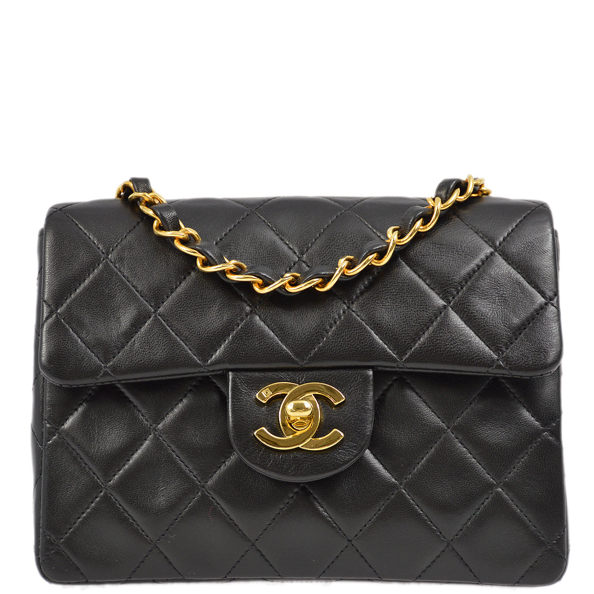 Chanel Black Lambskin Mini Classic Square Flap Shoulder Bag 17