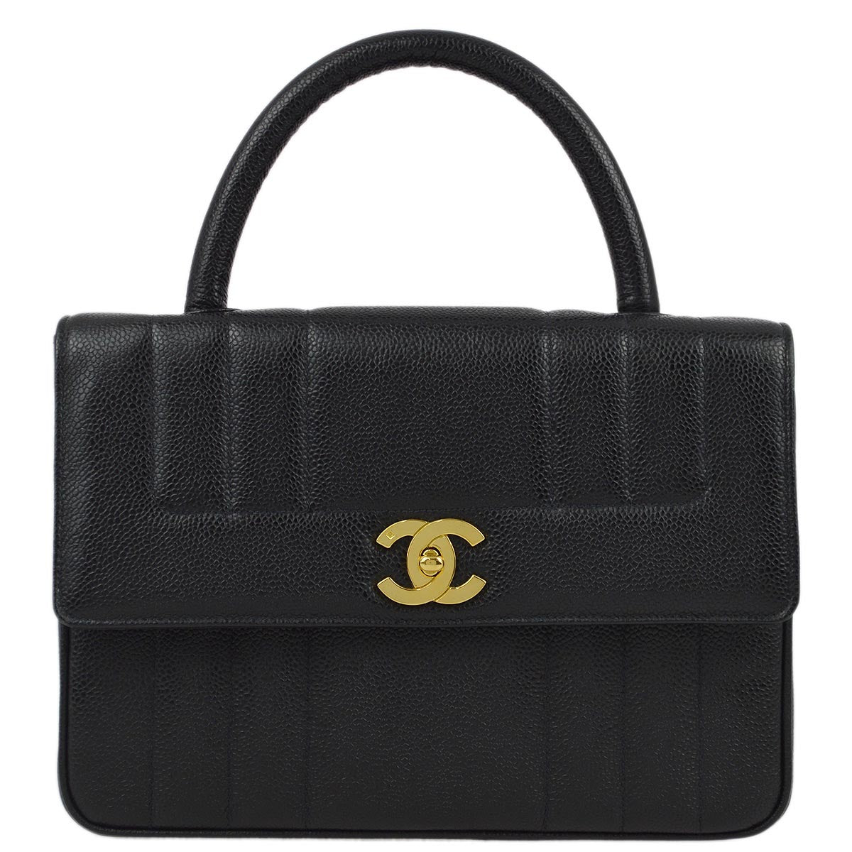 Chanel 1994-1996 Black Caviar Mademoiselle Straight Flap Handbag
