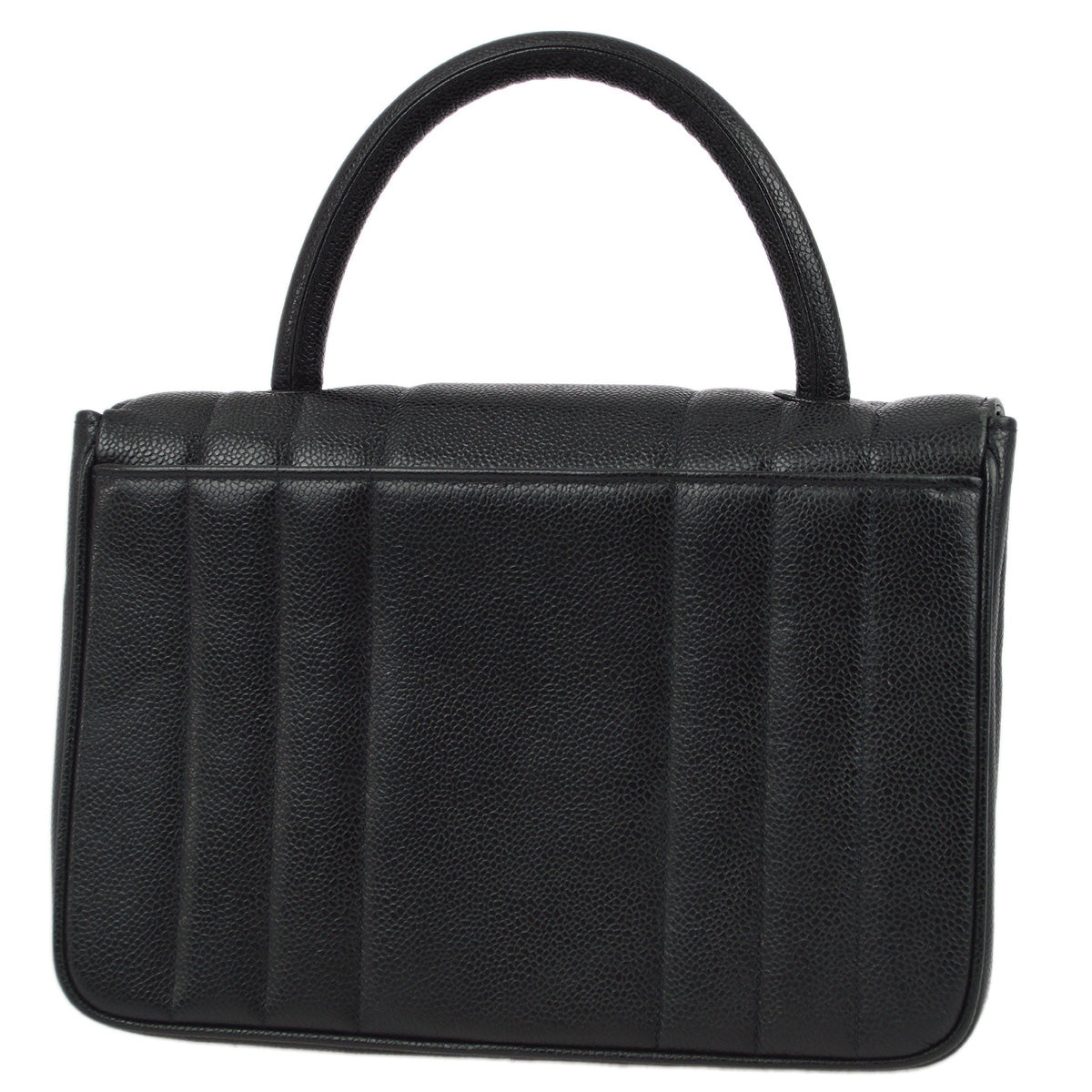 Chanel 1994-1996 Black Caviar Mademoiselle Straight Flap Handbag