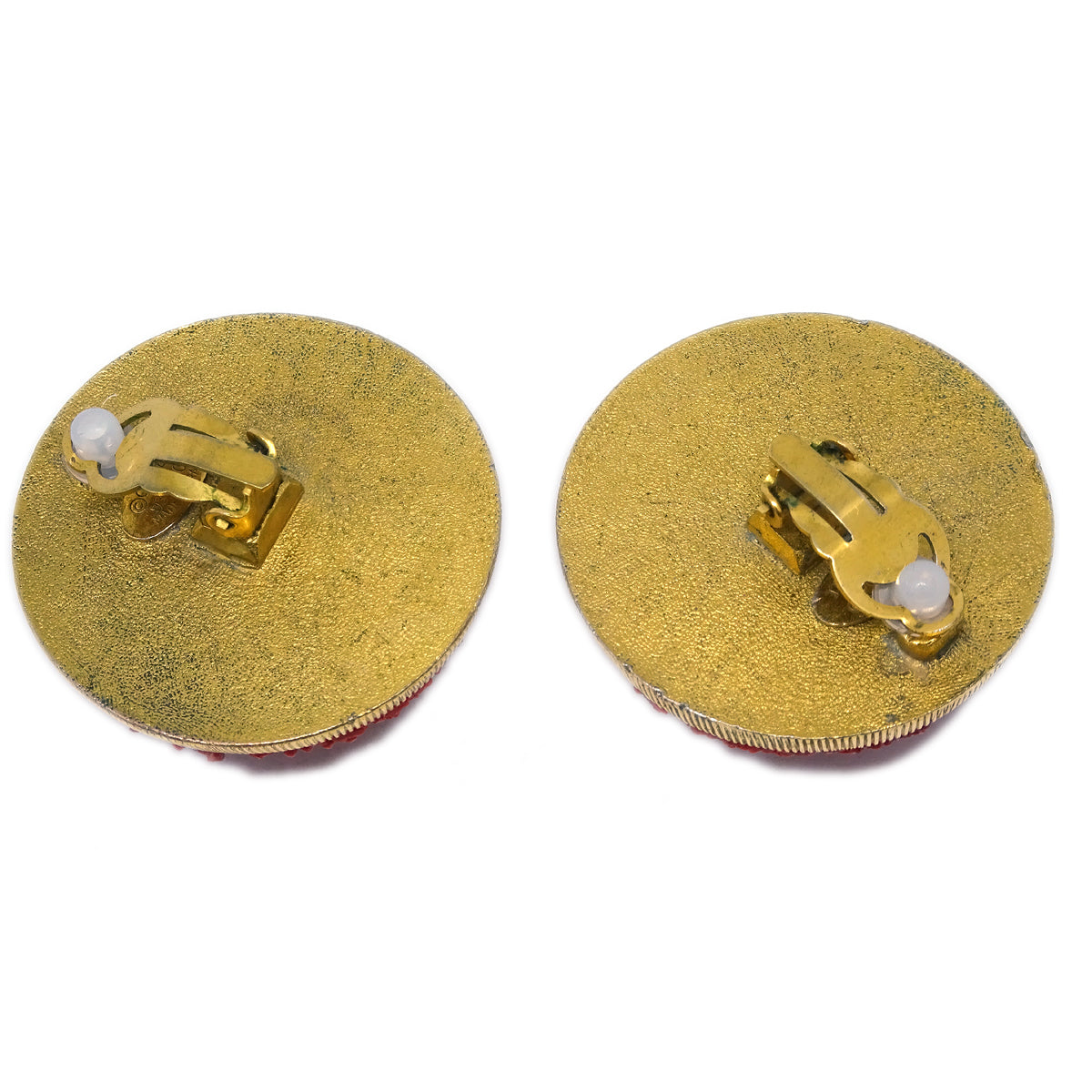 Chanel Button Earrings Clip-On Red 93C
