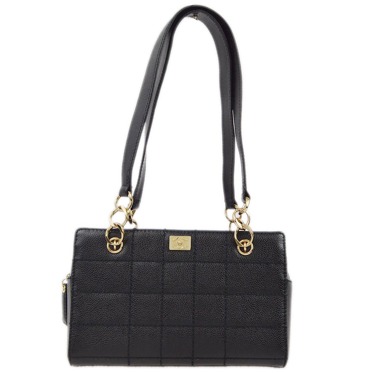 Chanel 2001-2003 Black Caviar Wild Stitch Choco Bar Chain Handbag