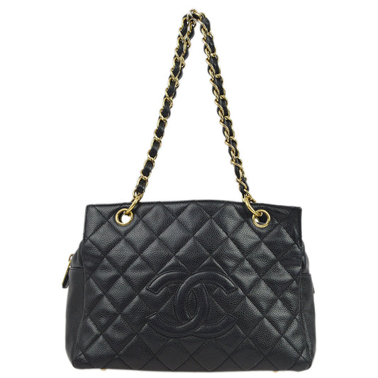 Chanel 2001-2003 Black Caviar Petite Timeless Tote PTT Chain Handbag