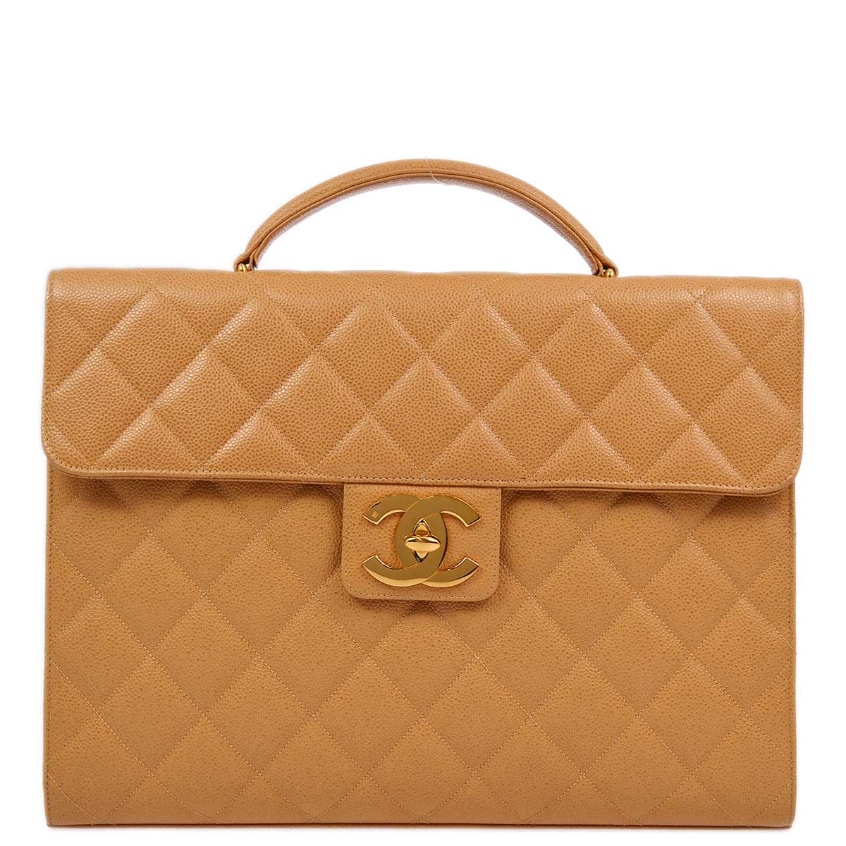 Chanel 1994-1996 Beige Caviar Briefcase Business Handbag