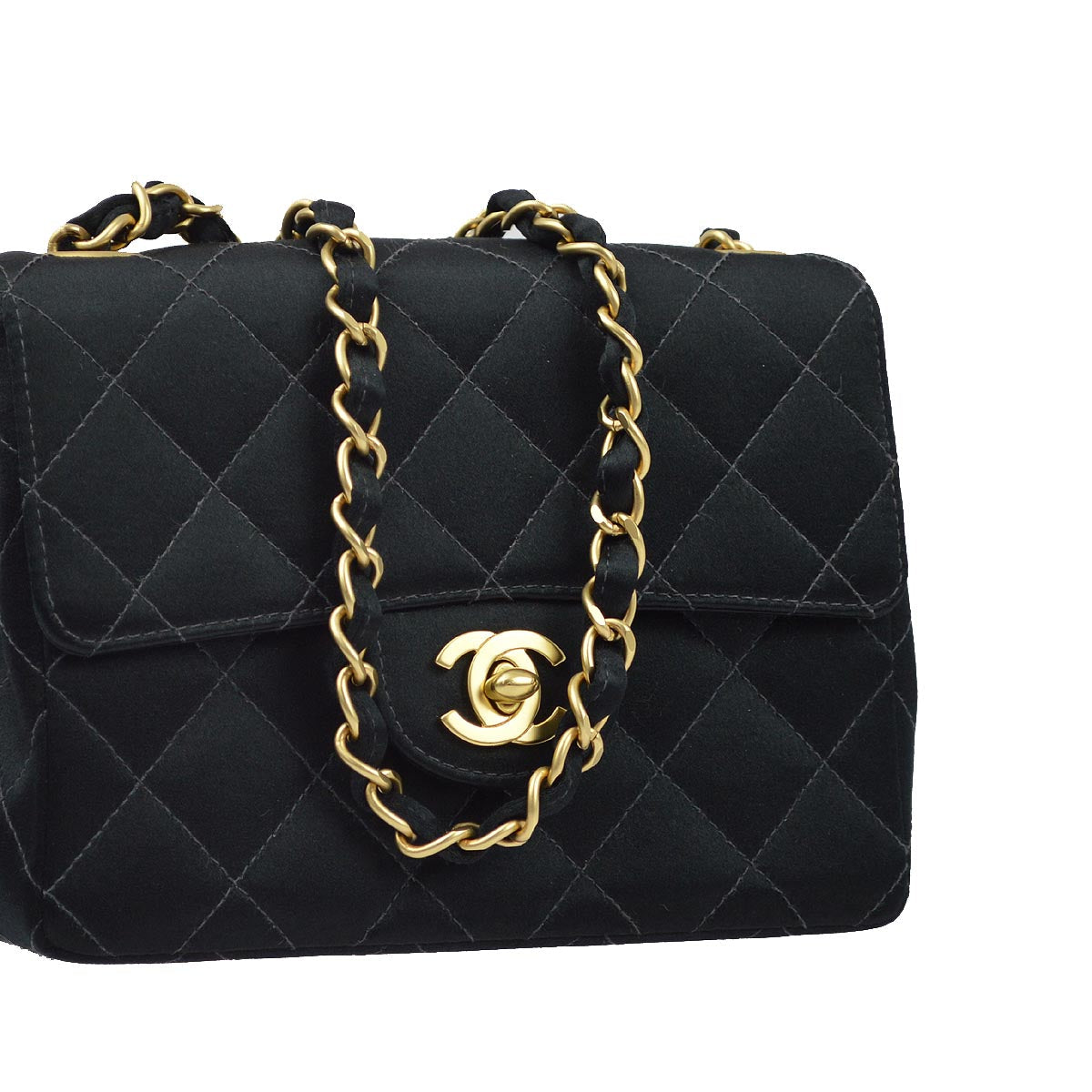 Chanel 2001-2003 Black Satin Mini Classic Square Flap Shoulder Bag 17