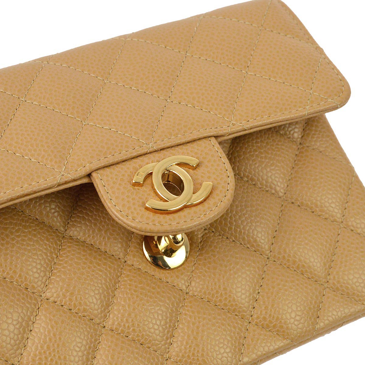 Chanel 2003-2004 Beige Caviar Mini Classic Square Flap Shoulder Bag 17