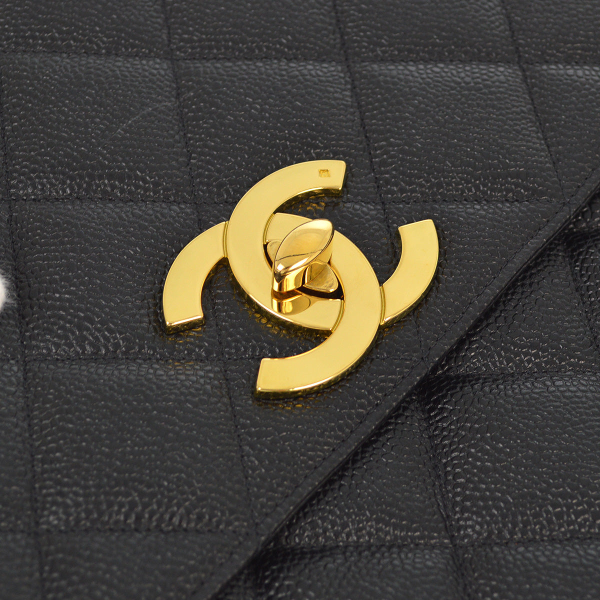 Chanel 1994-1996 Black Caviar Straight Flap Chain Shoulder Bag