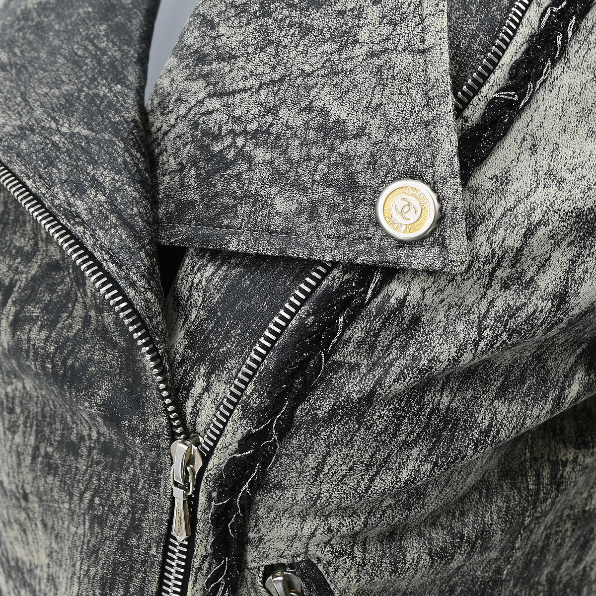 Chanel 2006 Zip Up Leather Jacket Gray 06P #36