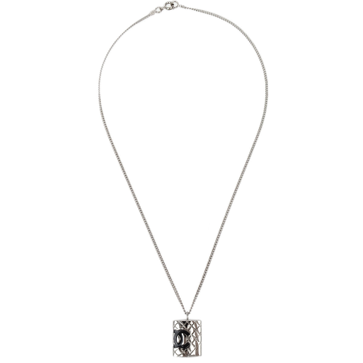 Chanel Cambon Ligne Chain Necklace Pendant Silver 05C