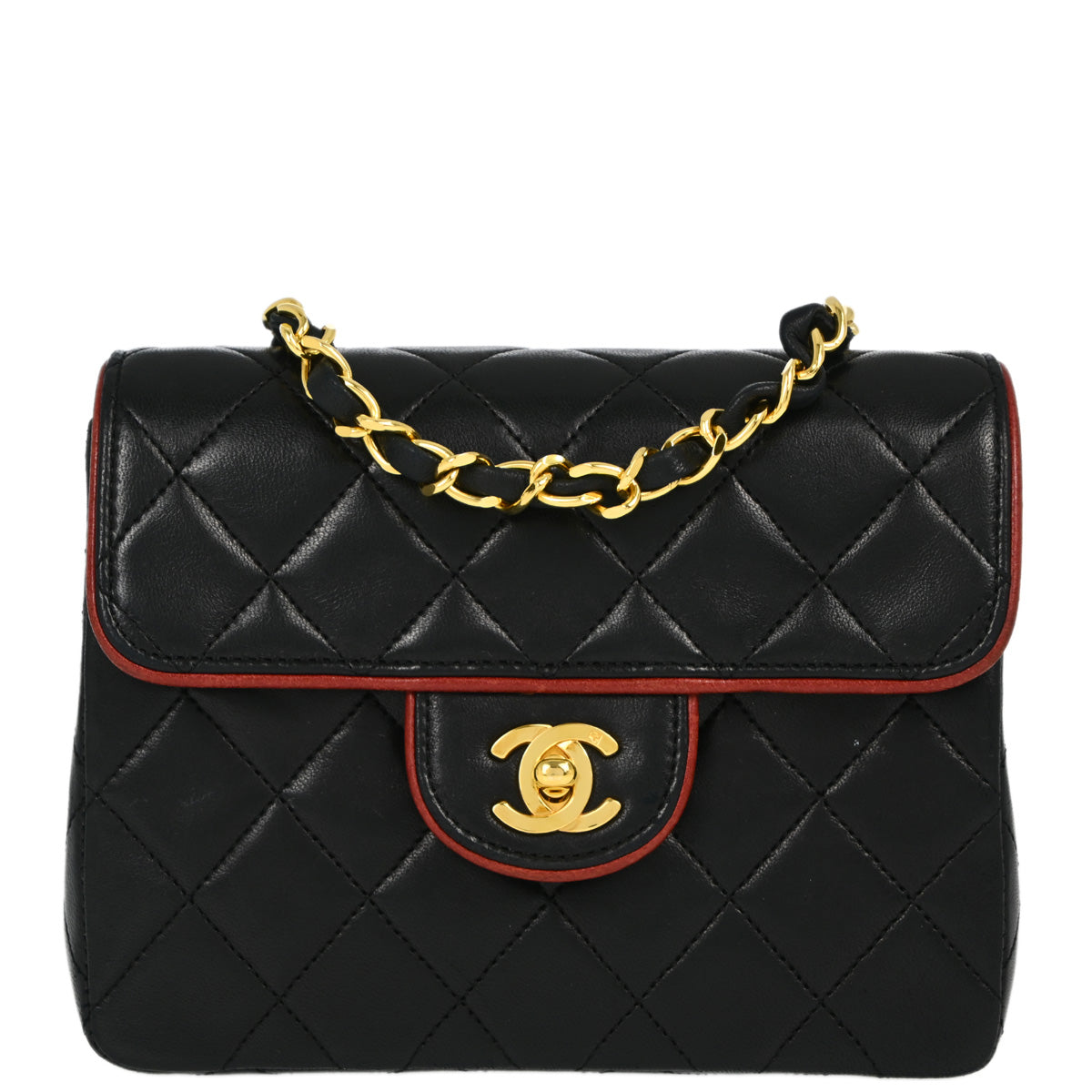 Chanel 1989-1991 Black Lambskin Mini Classic Square Flap Shoulder Bag 17