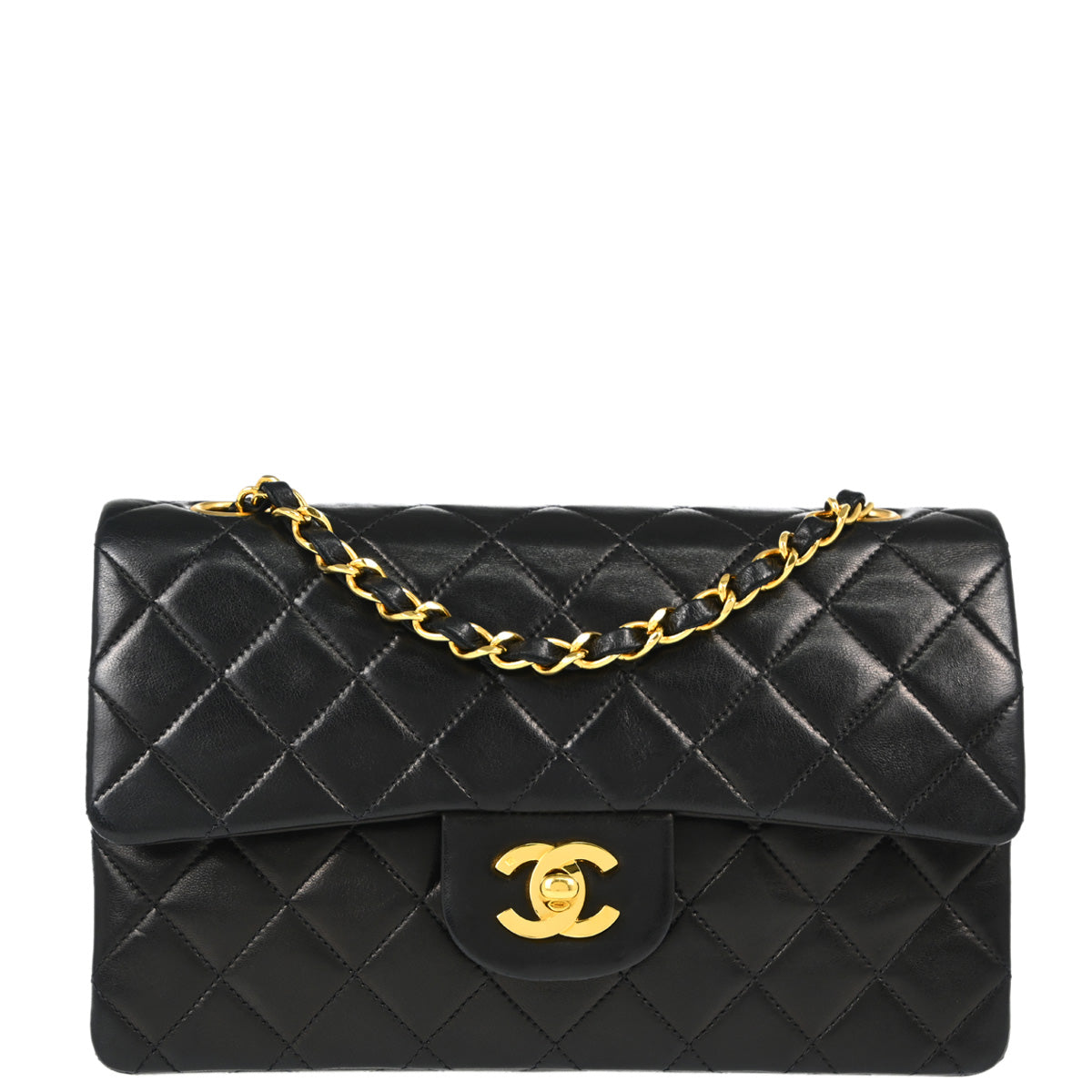 Chanel 1996-1997 Black Lambskin Small Classic Double Flap Shoulder Bag