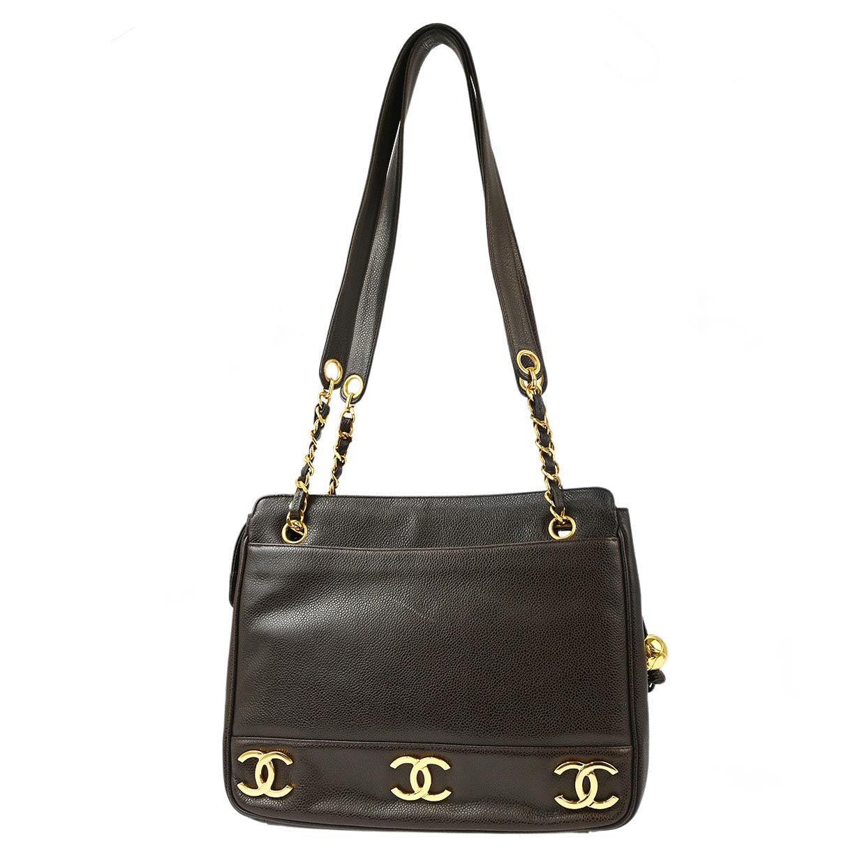 Chanel 1994-1996 Brown Caviar Triple CC Shoulder Tote Bag