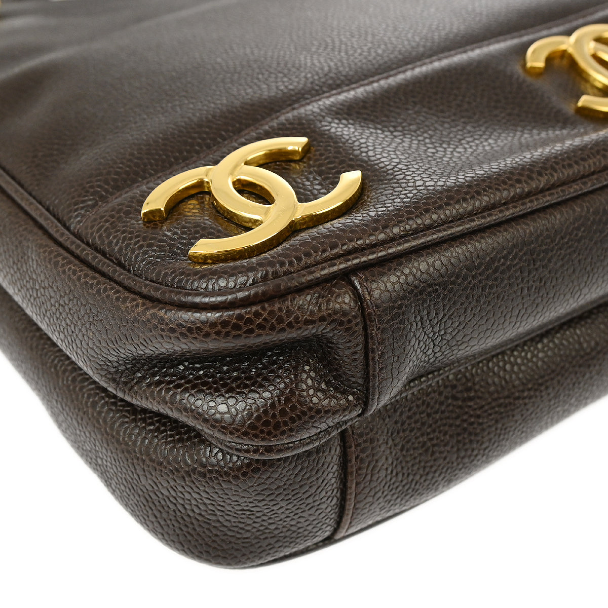 Chanel 1994-1996 Brown Caviar Triple CC Shoulder Tote Bag
