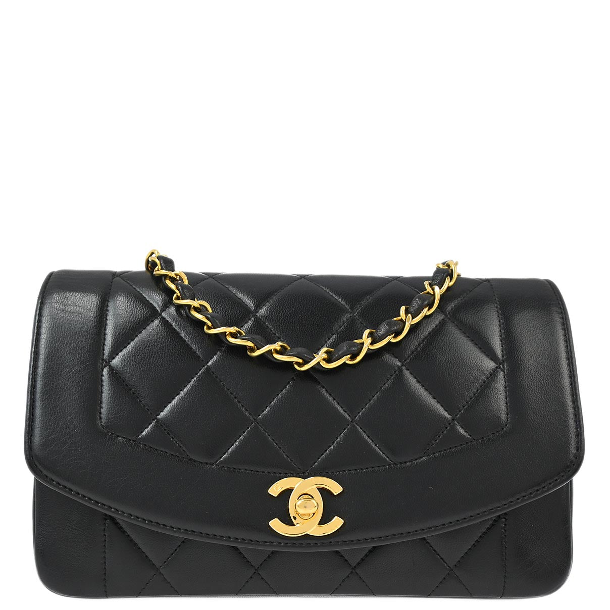 Chanel 1996-1997 Black Lambskin Small Diana Shoulder Bag