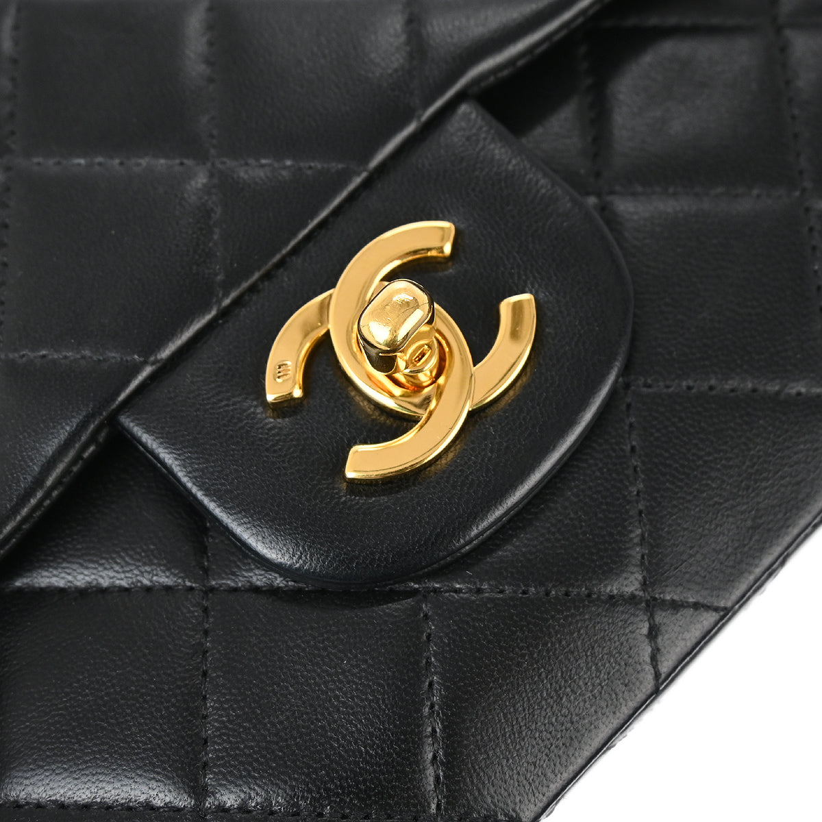 Chanel 1989-1991 Black Lambskin Small Classic Double Flap Shoulder Bag