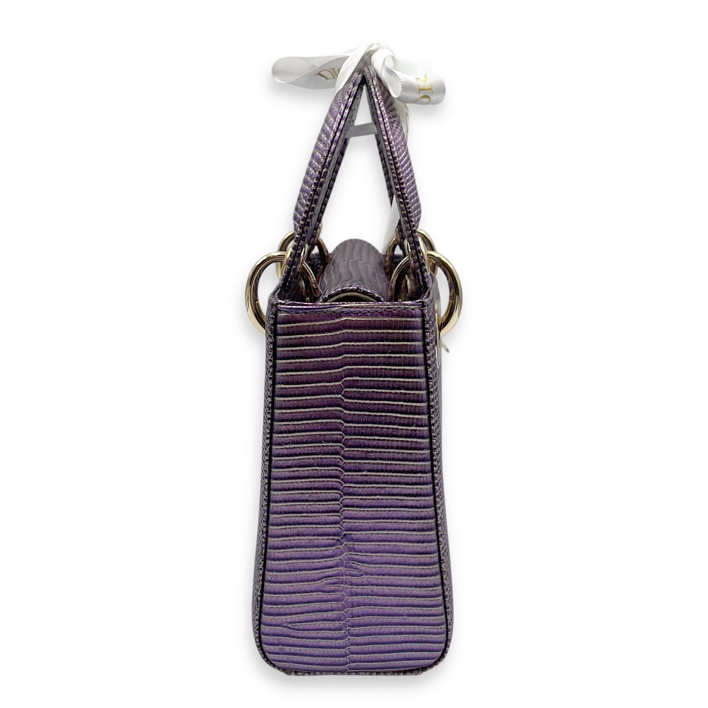 Lady Dior Mini 17cm Metallic Lilac Top Handle Bag in Lizard, Gold hardware