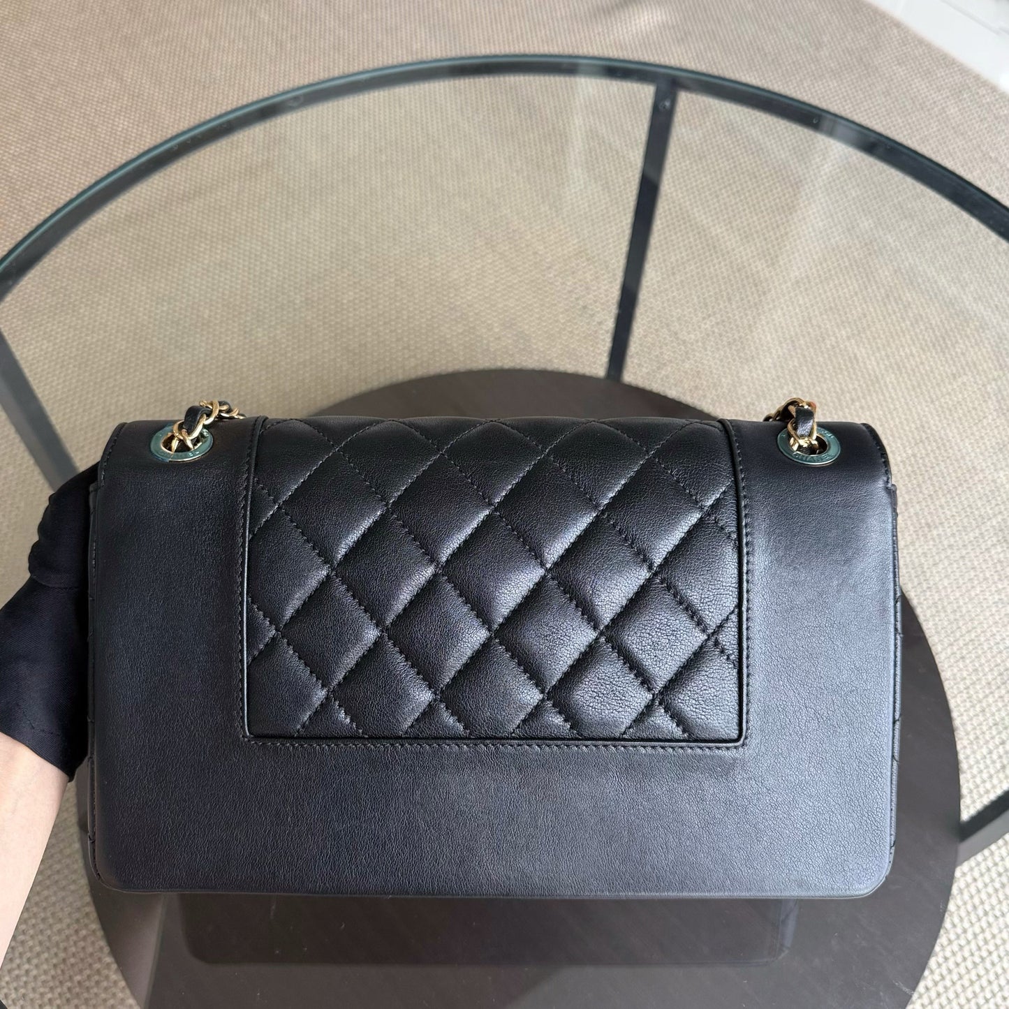 Chanel Seasonal Flap Mademoiselle - 28CM Quilted Lambskin Black Gold Hardware Series 23