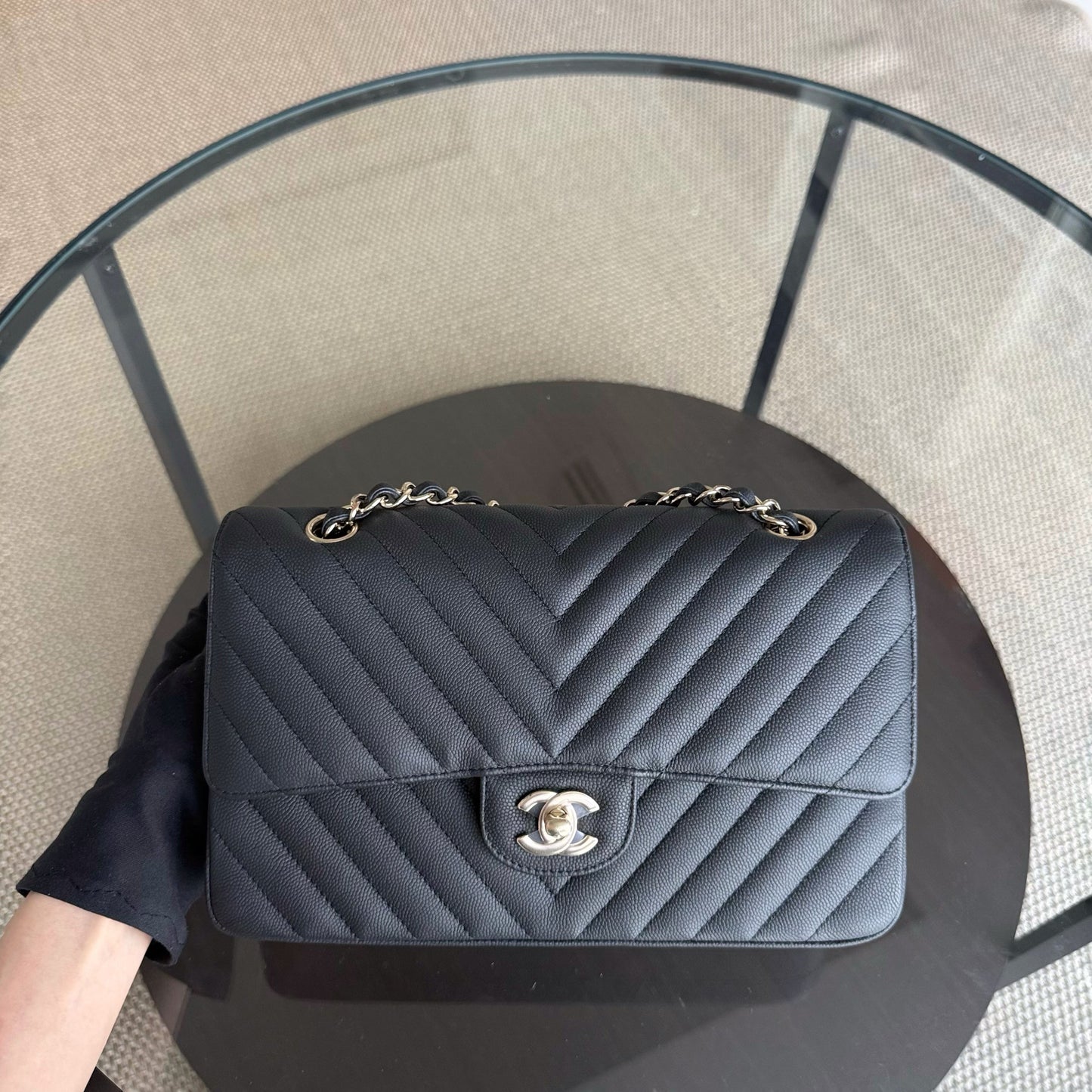 Chanel Classic Flap Medium - Caviar 25CM Chevron Grained Calfskin Black Gold Hardware Series 27