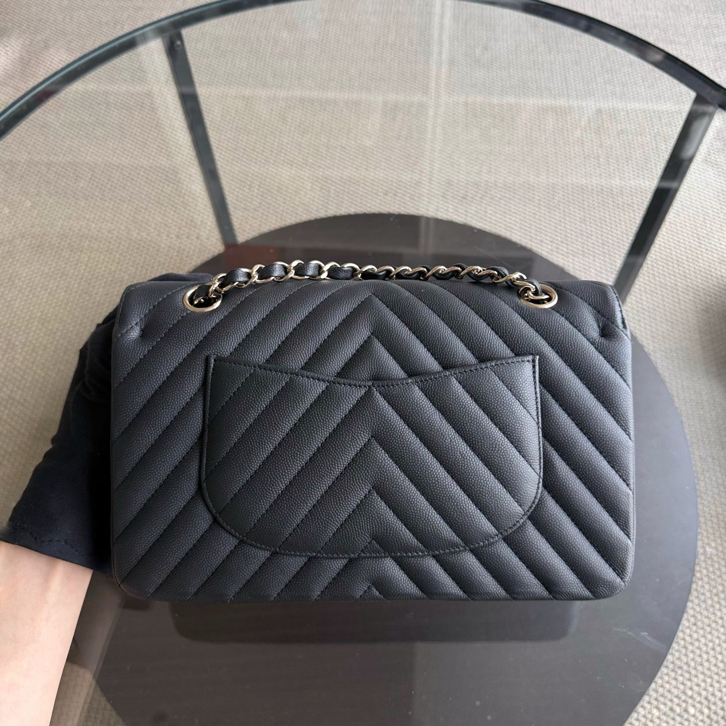 Chanel Classic Flap Medium - Caviar 25CM Chevron Grained Calfskin Black Gold Hardware Series 27