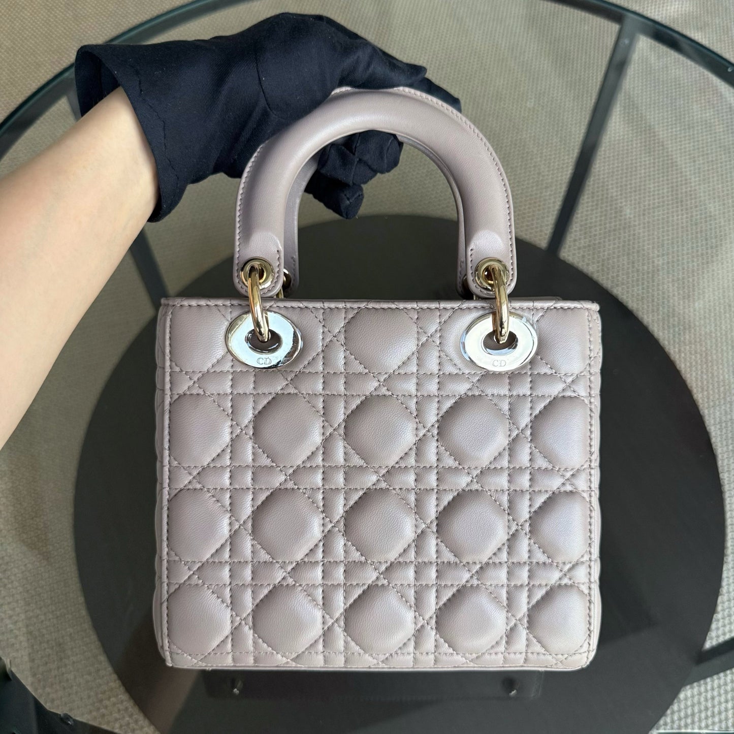 Dior Lady Small Flap - Cannage Lambskin Blush Gold Hardware