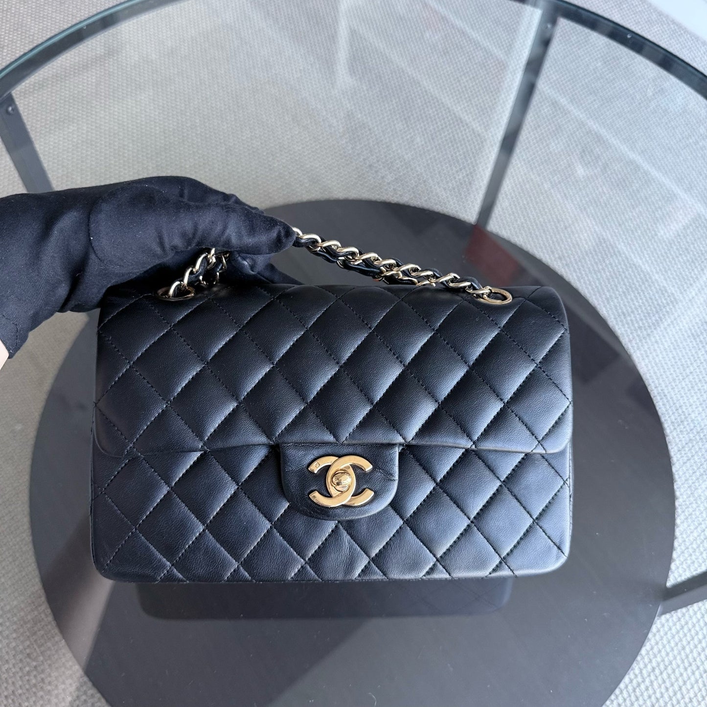 Chanel Classic Flap Small - 23CM Quilted Lambskin Black 24K Gold Hardware Series 12