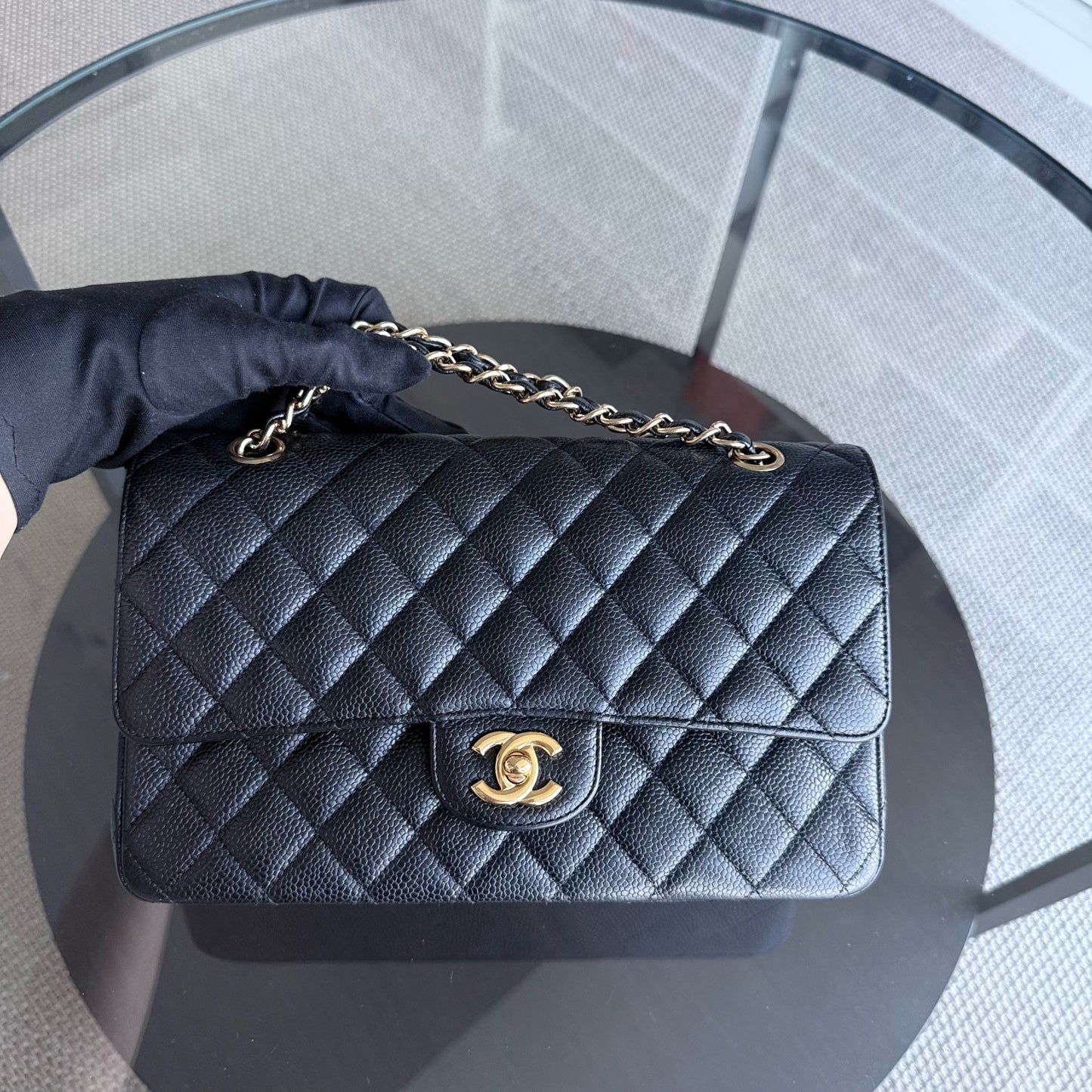Chanel Classic Flap Medium - Caviar 25CM Quilted Grained Calfskin Black Gold Hardware Series 14