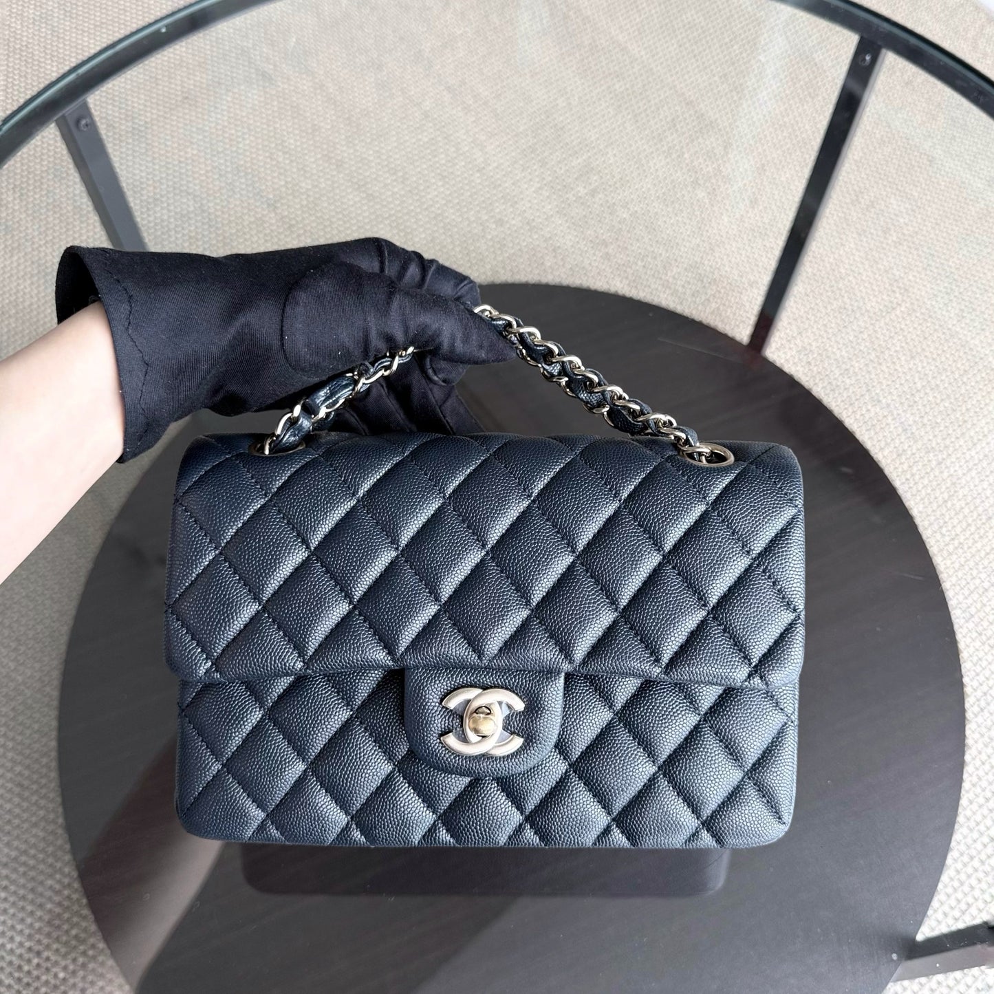 Chanel Classic Flap Small - Caviar Quilted Grained Calfskin Dark Midnight Blue Gold Hardware Series 26