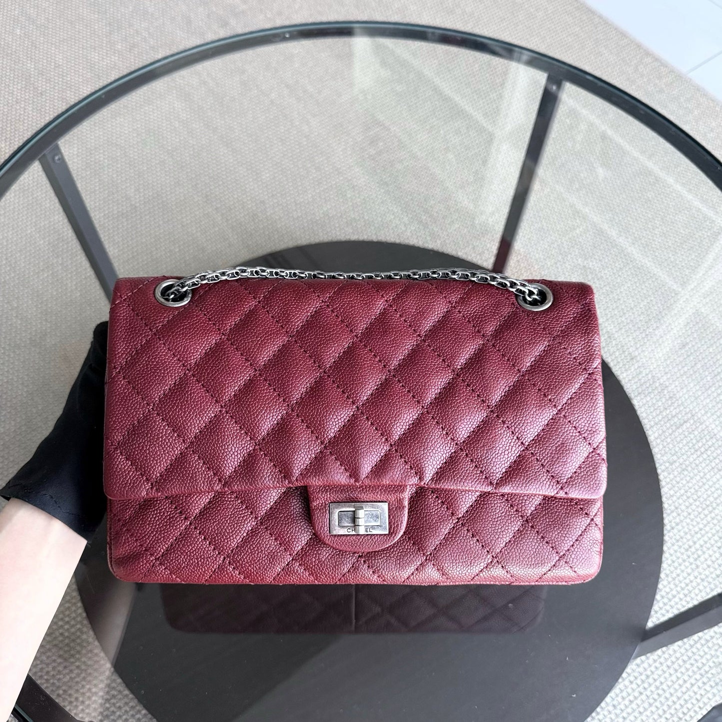 Chanel 2.55 Reissue 226 - Caviar Quilted Grained Calfskin Burgundy Dark Red Ruthenium Silver Hardware Series 14