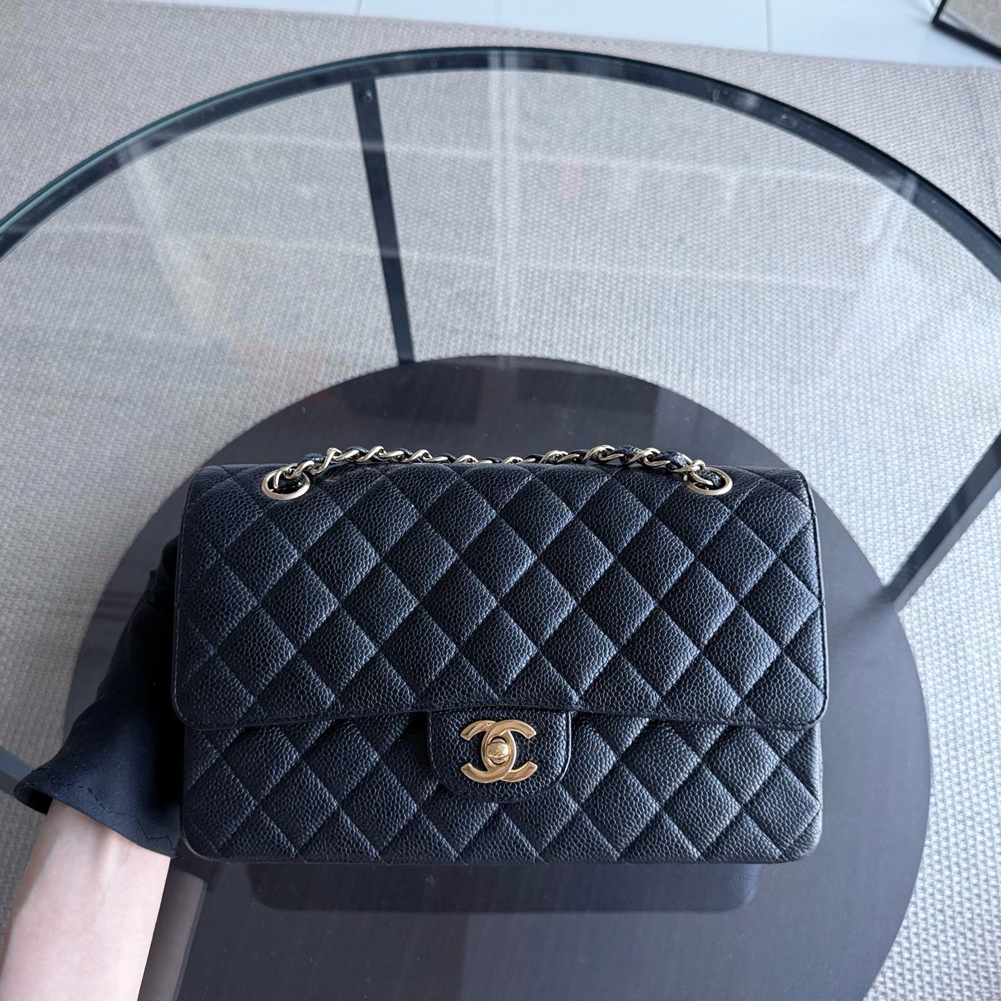 Chanel Classic Flap Medium - Caviar 25CM Quilted Grained Calfskin Black Gold Hardware Series 13